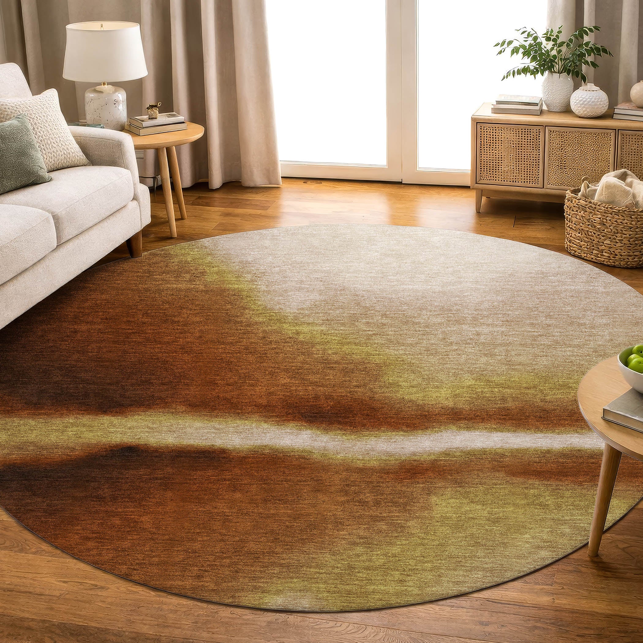 Bangkok Machine Washable Contemporary Paprika Orange Rug 8' x 8' #shape_Round
