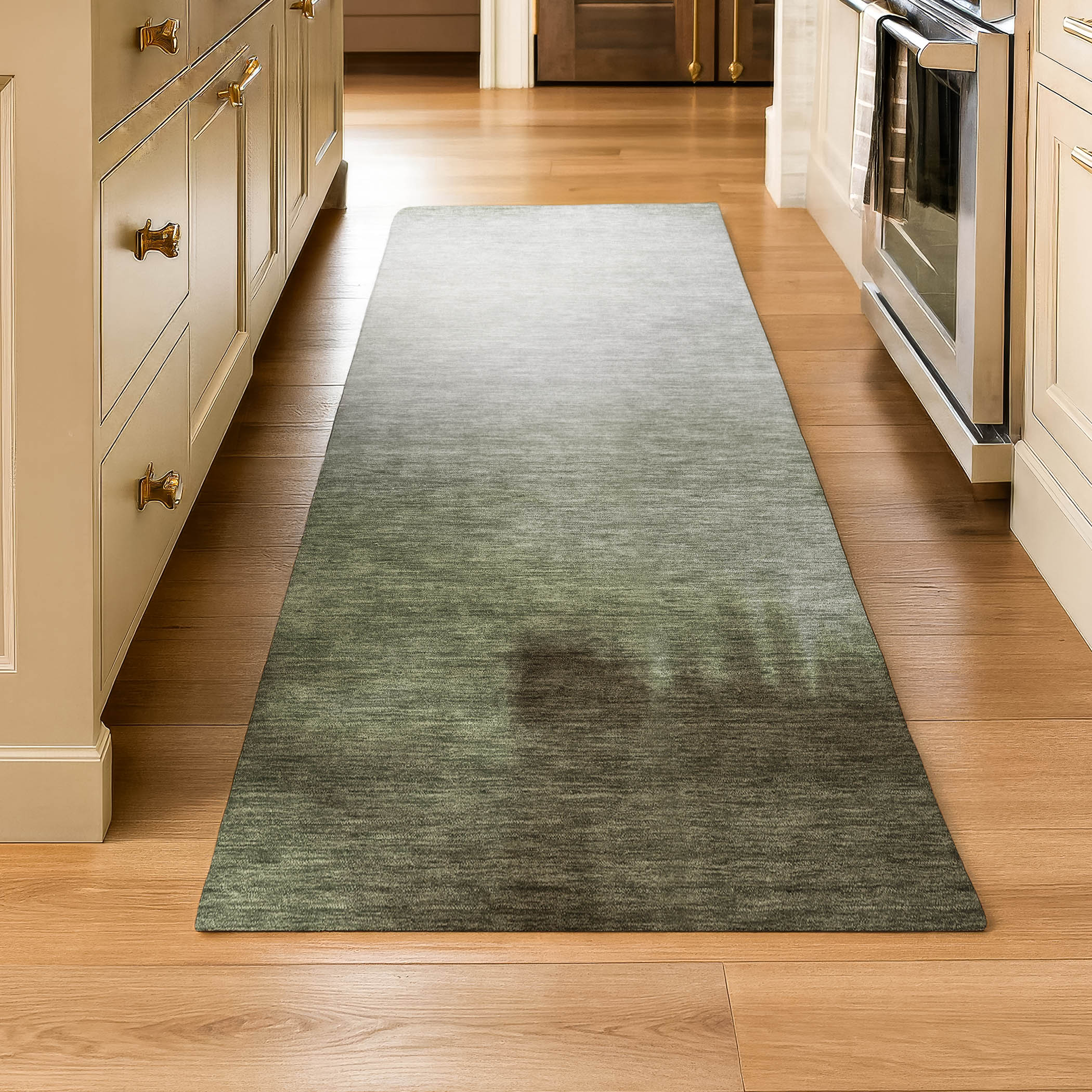 Antigua Machine Washable Transitional Celery Green Rug 2'3" x 7'6" #shape_Runner