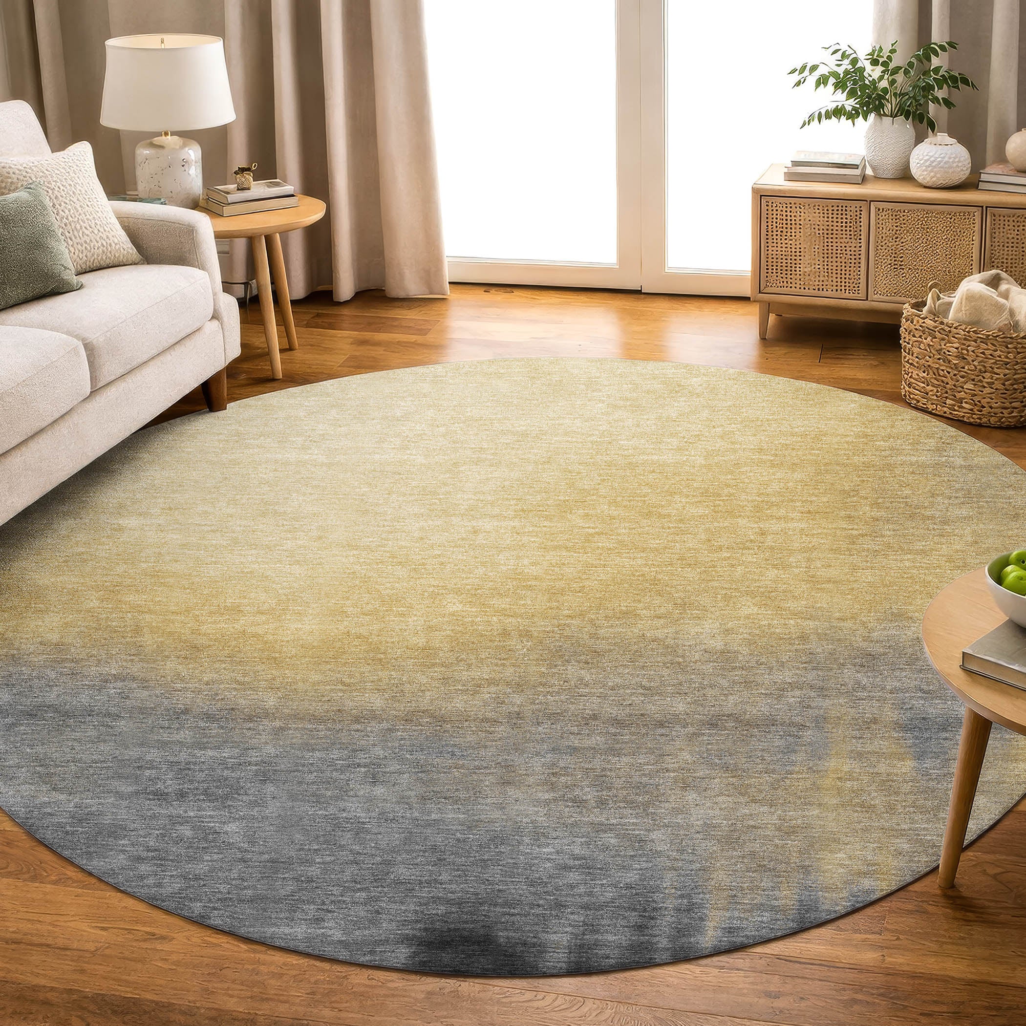 Antigua Machine Washable Transitional Granite Gray Rug 8' x 8' #shape_Round