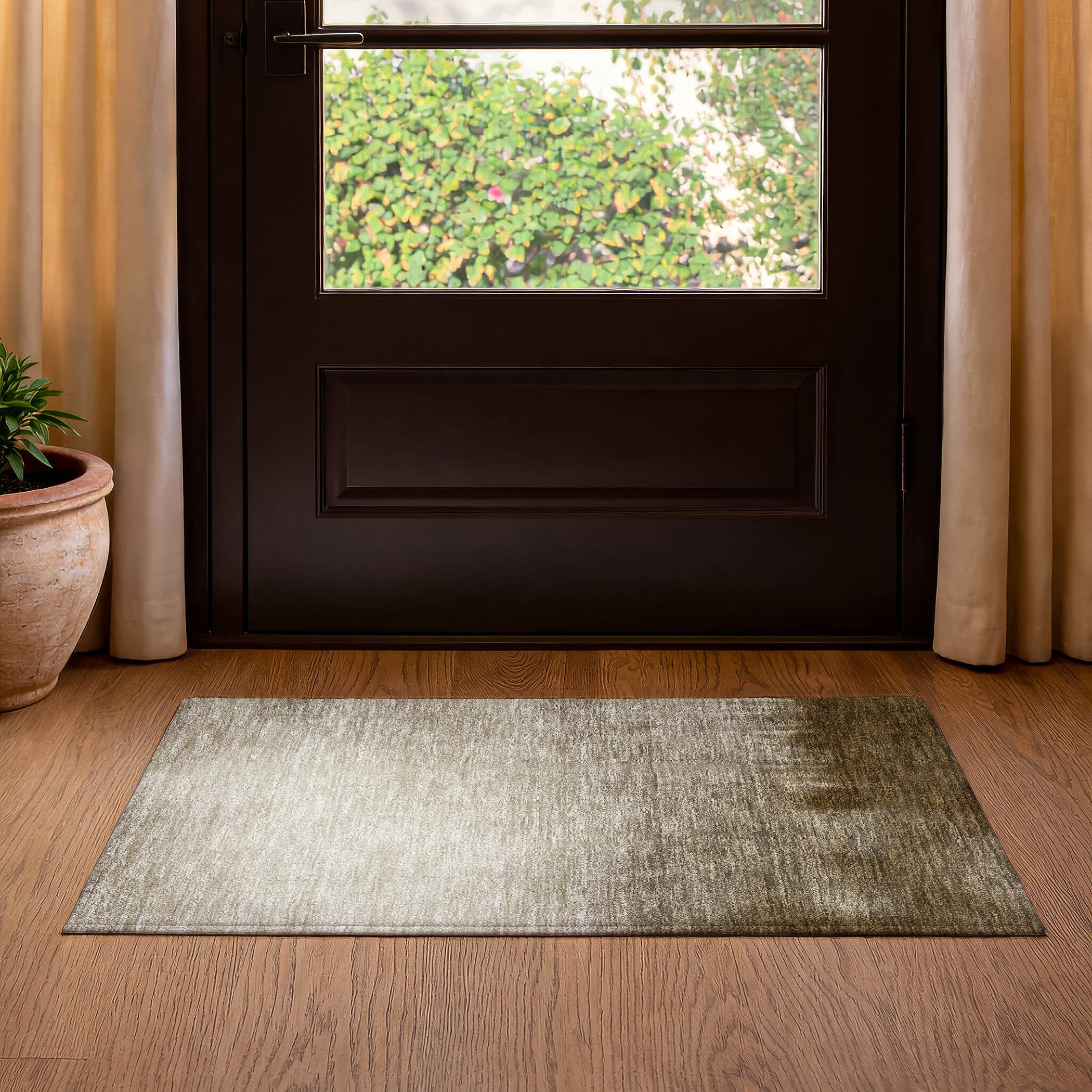 Antigua Machine Washable Transitional Khaki Brown Rug 1'8" x 2'6" #shape_Rectangle