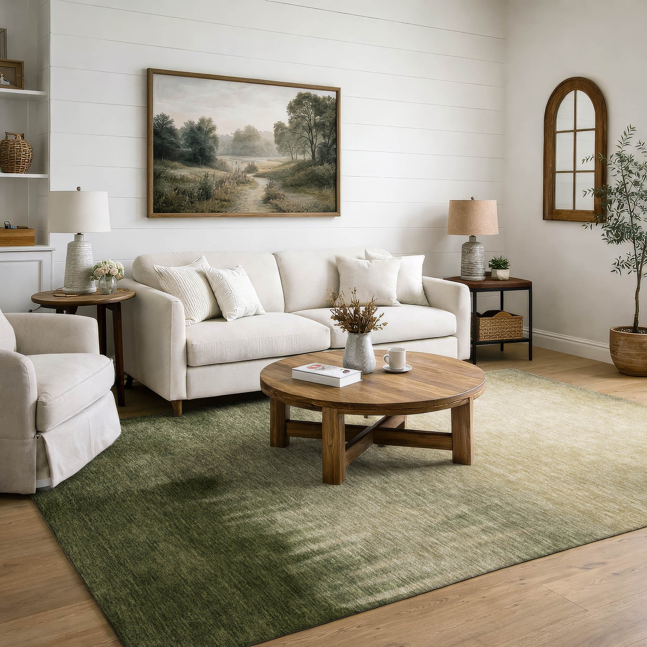Antigua Machine Washable Transitional Olive Green Rug 3' x 5' #shape_Rectangle