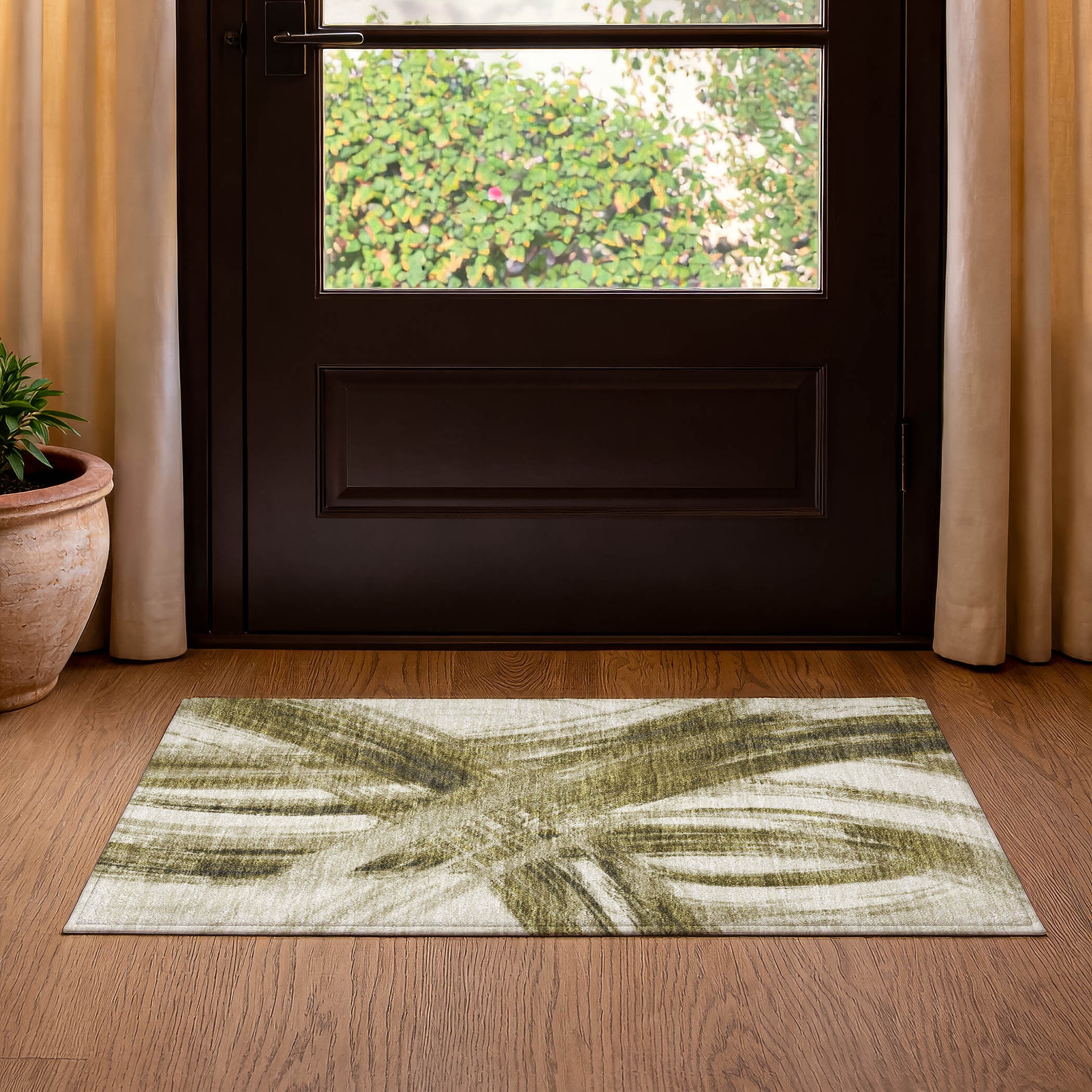 Seville Machine Washable Transitional Khaki Brown Rug 1'8" x 2'6" #shape_Rectangle