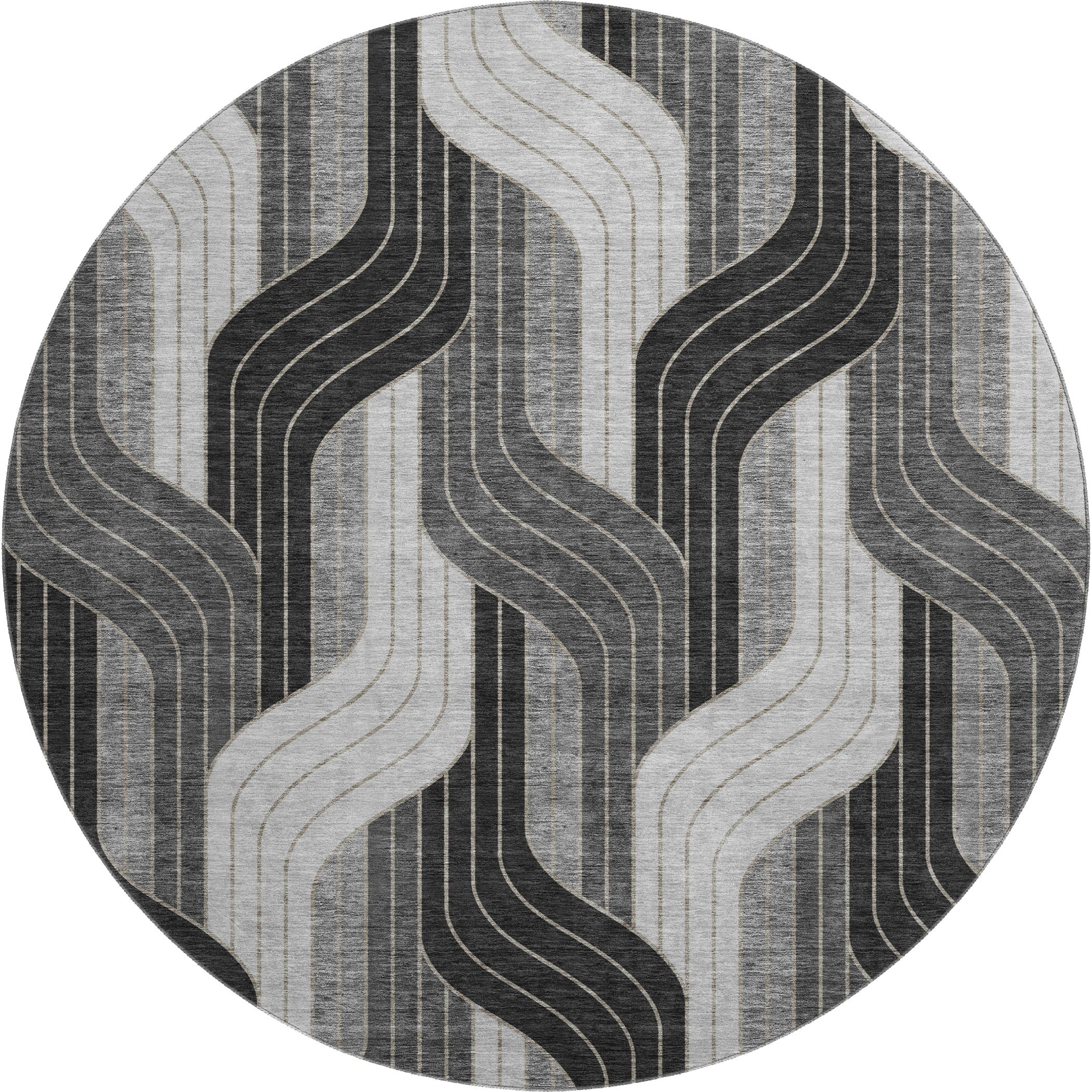 Mdina Machine Washable Transitional Black Rug 8' x 8' #shape_Round
