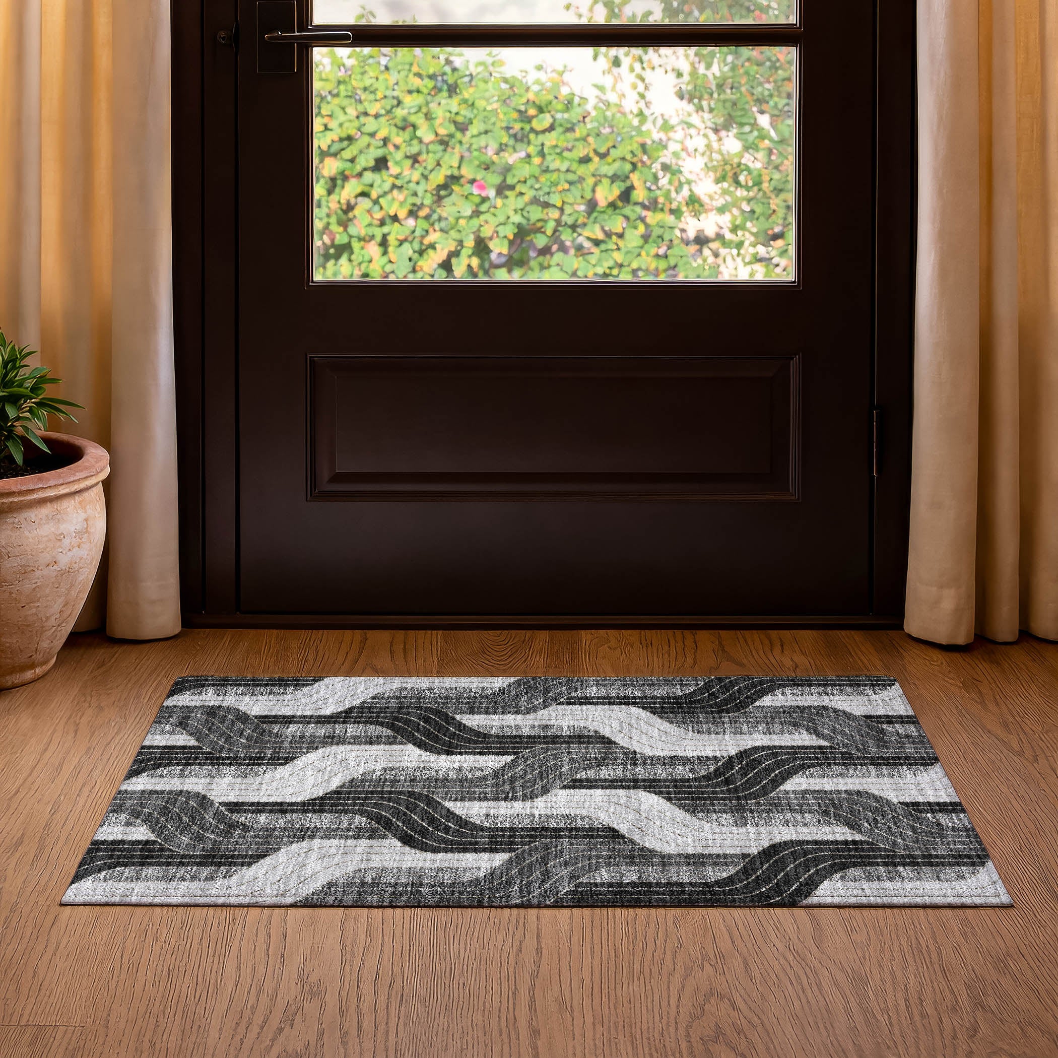 Mdina Machine Washable Transitional Black Rug 1'8" x 2'6" #shape_Rectangle