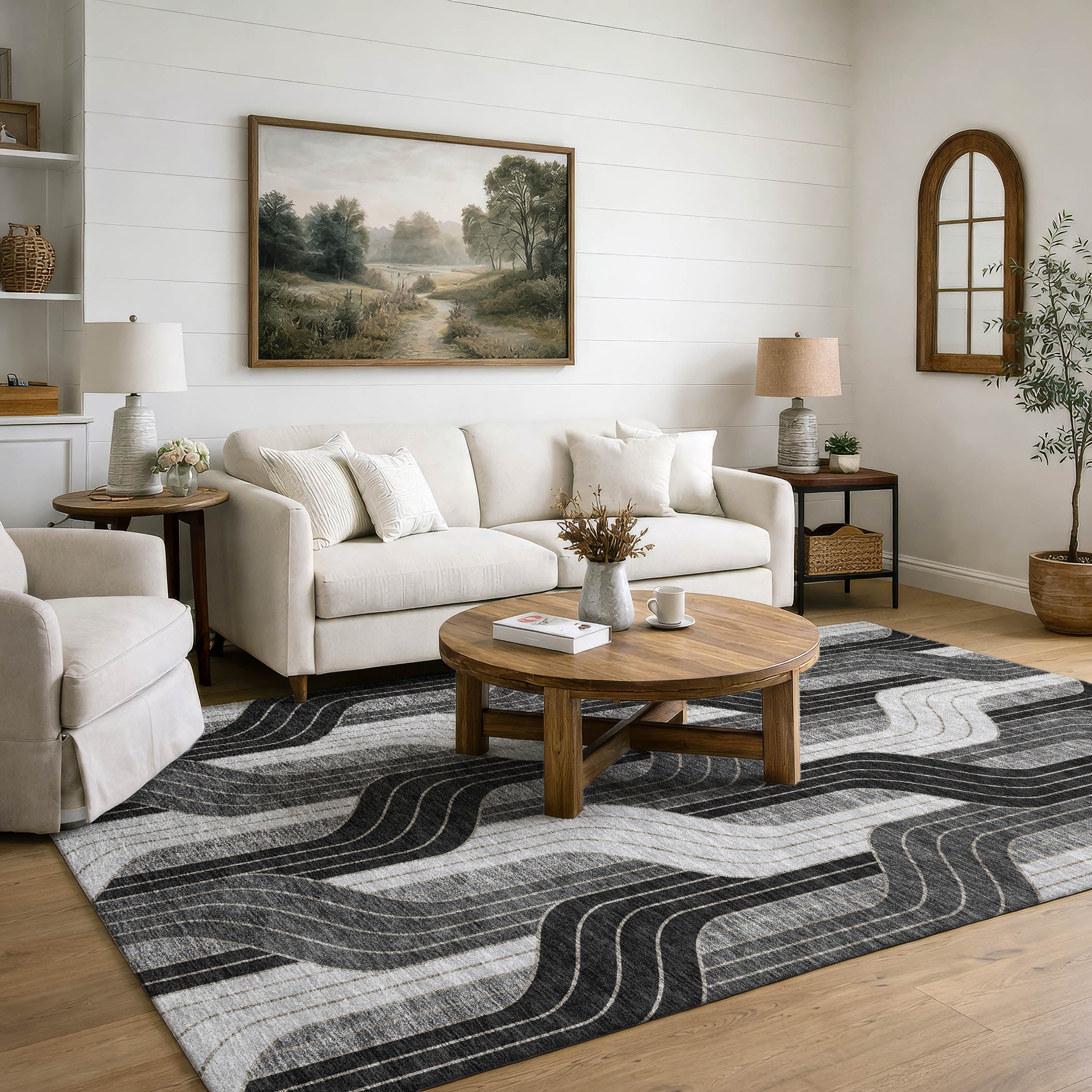Mdina Machine Washable Transitional Black Rug 3' x 5' #shape_Rectangle