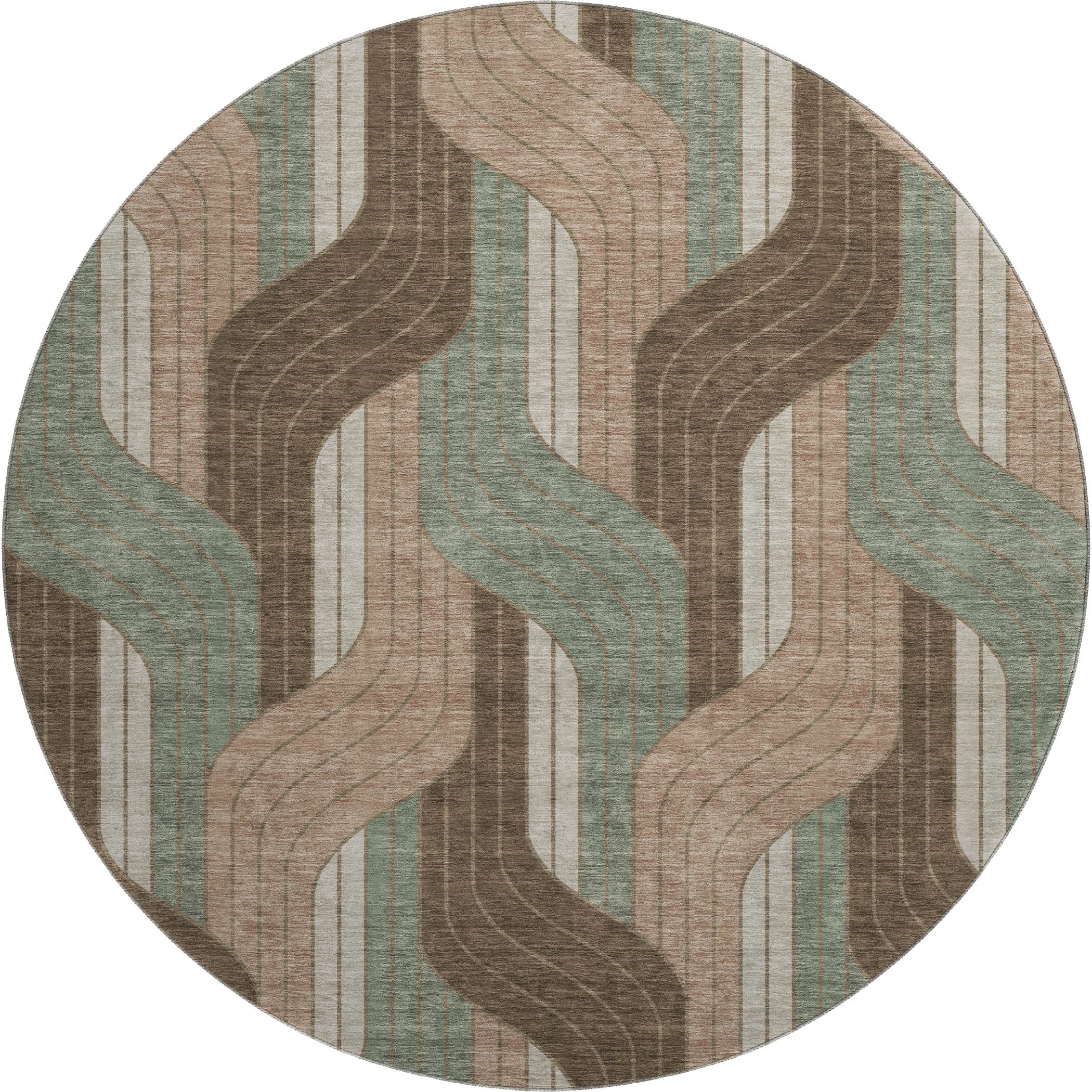 Mdina Machine Washable Transitional Chocolate Brown Rug 8' x 8' #shape_Round