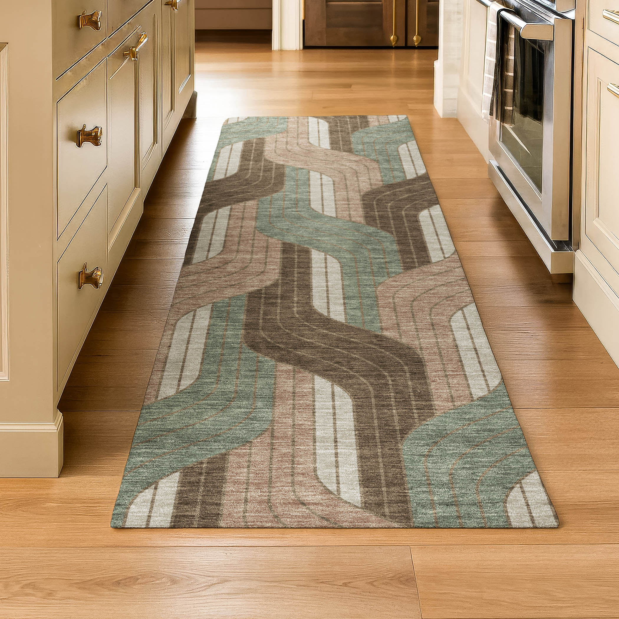 Mdina Machine Washable Transitional Chocolate Brown Rug 2'3" x 7'6" #shape_Runner