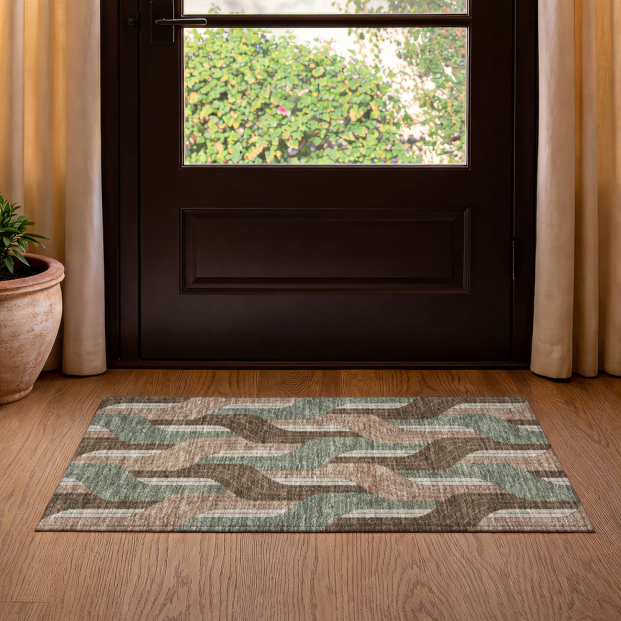 Mdina Machine Washable Transitional Chocolate Brown Rug 1'8" x 2'6" #shape_Rectangle