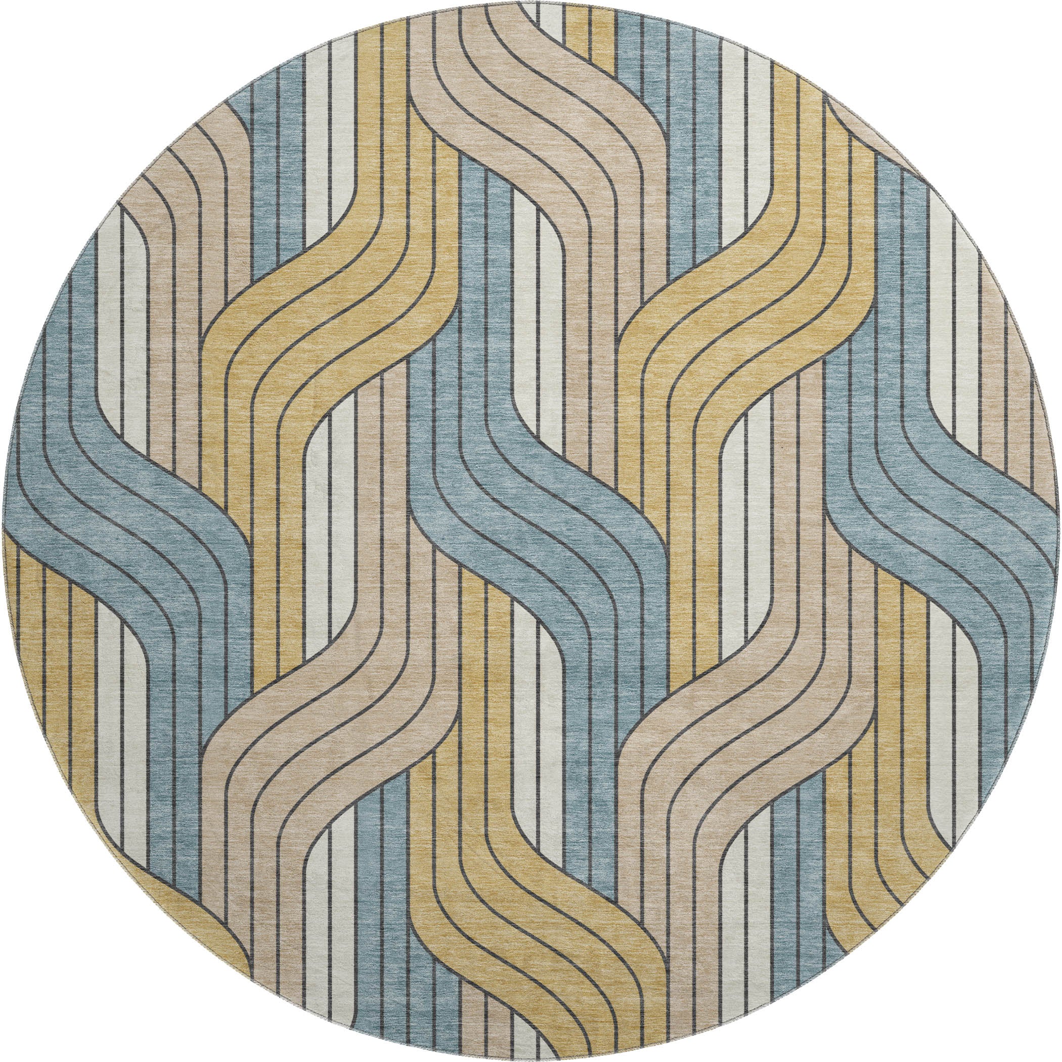 Mdina Machine Washable Transitional Gold Rug 8' x 8' #shape_Round