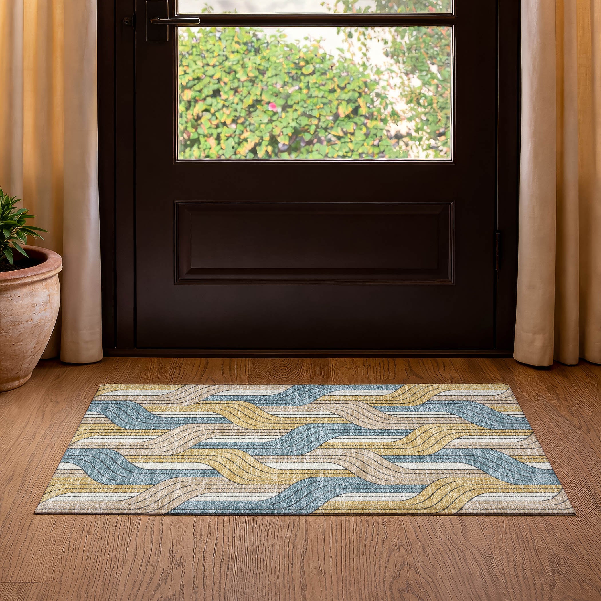 Mdina Machine Washable Transitional Gold Rug 1'8" x 2'6" #shape_Rectangle