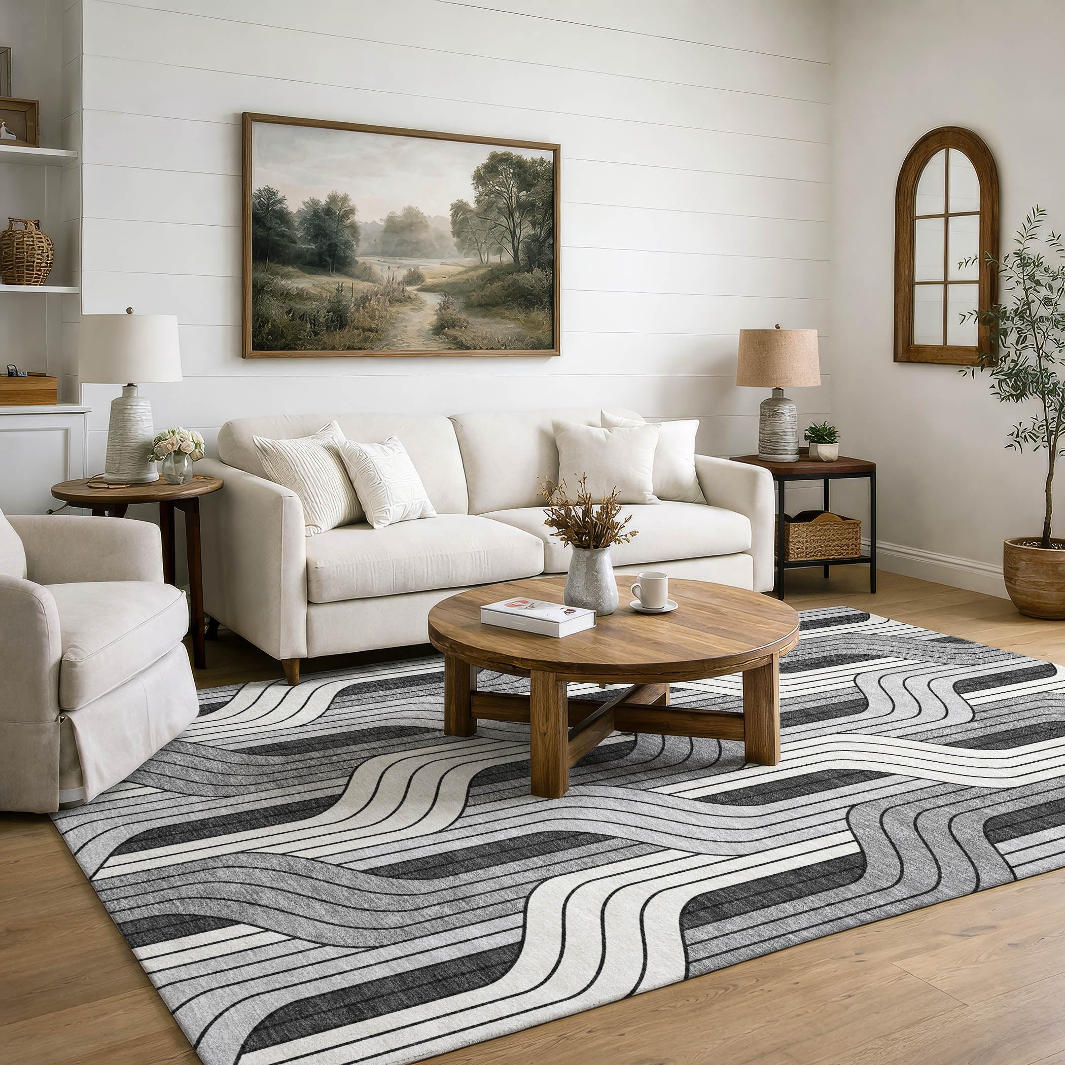 Mdina Machine Washable Transitional Ivory Rug 3' x 5' #shape_Rectangle