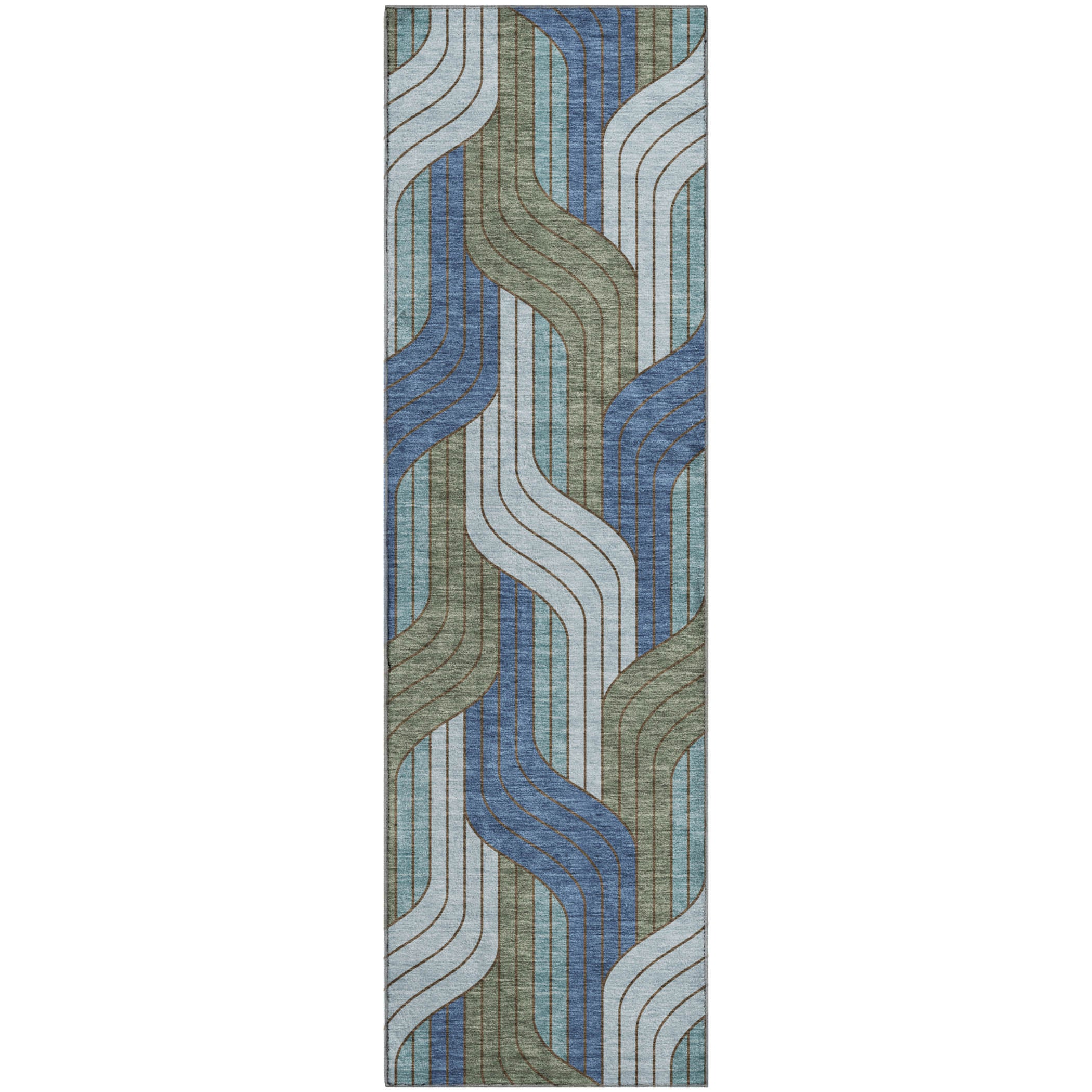 Mdina Machine Washable Transitional Navy Blue Rug 2'3" x 7'6" #shape_Runner