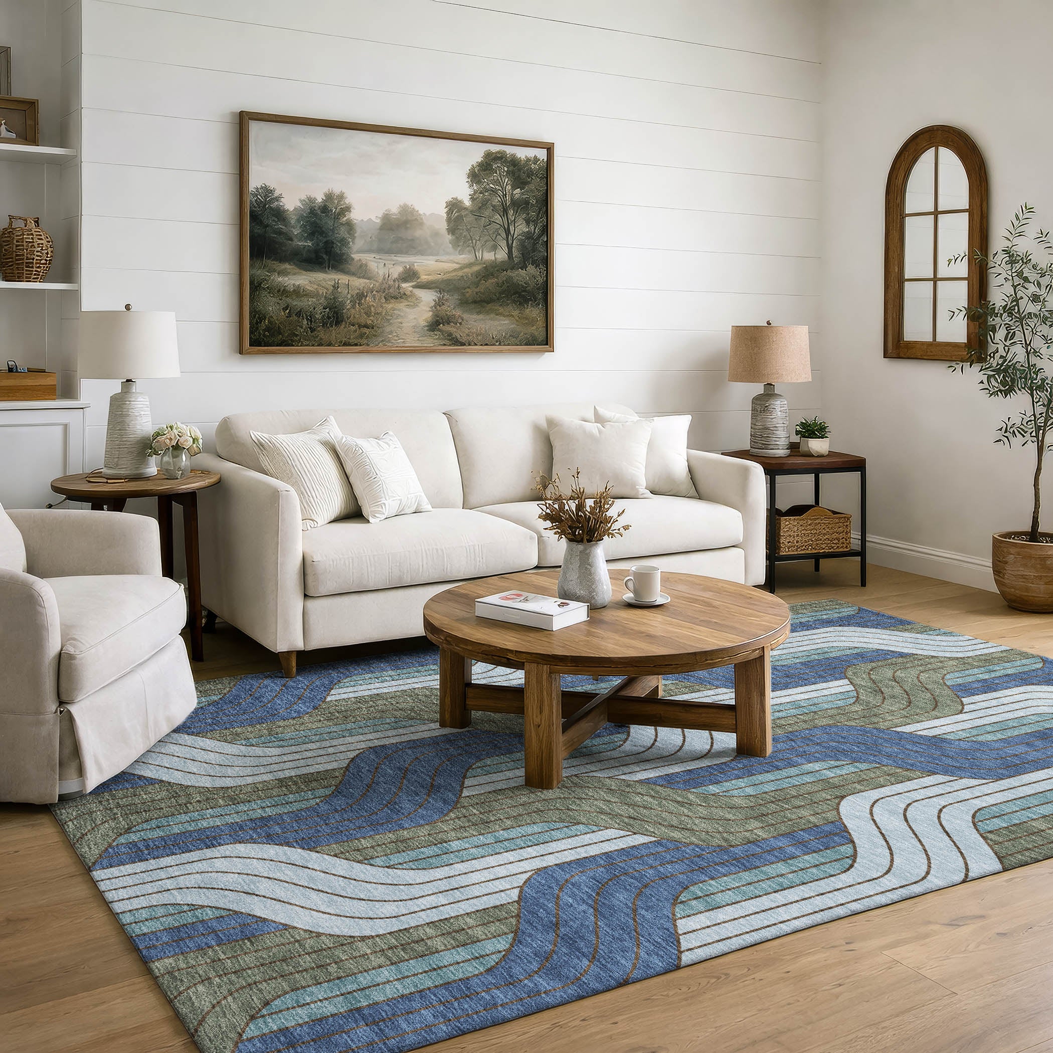 Mdina Machine Washable Transitional Navy Blue Rug 3' x 5' #shape_Rectangle