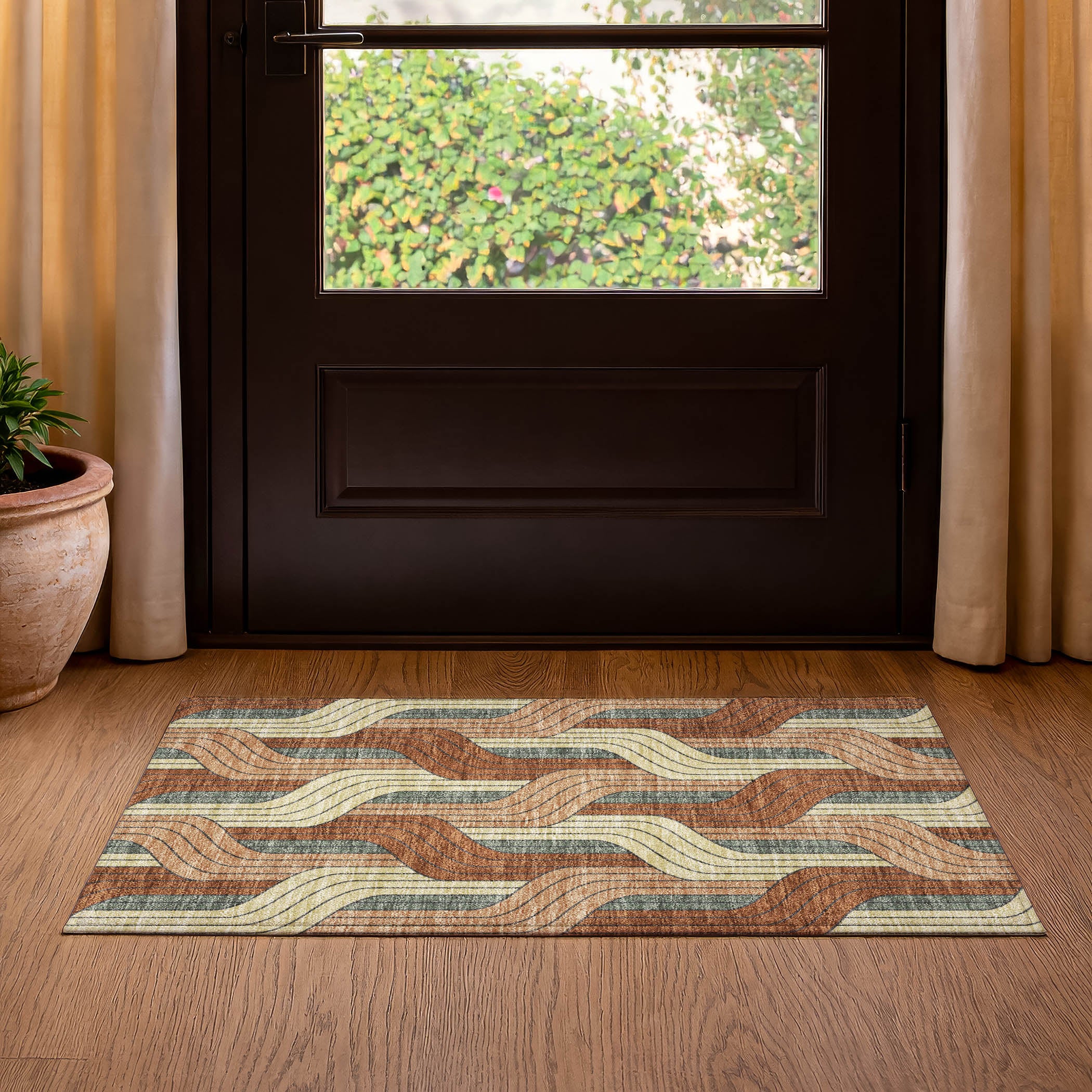 Mdina Machine Washable Transitional Paprika Orange Rug 1'8" x 2'6" #shape_Rectangle