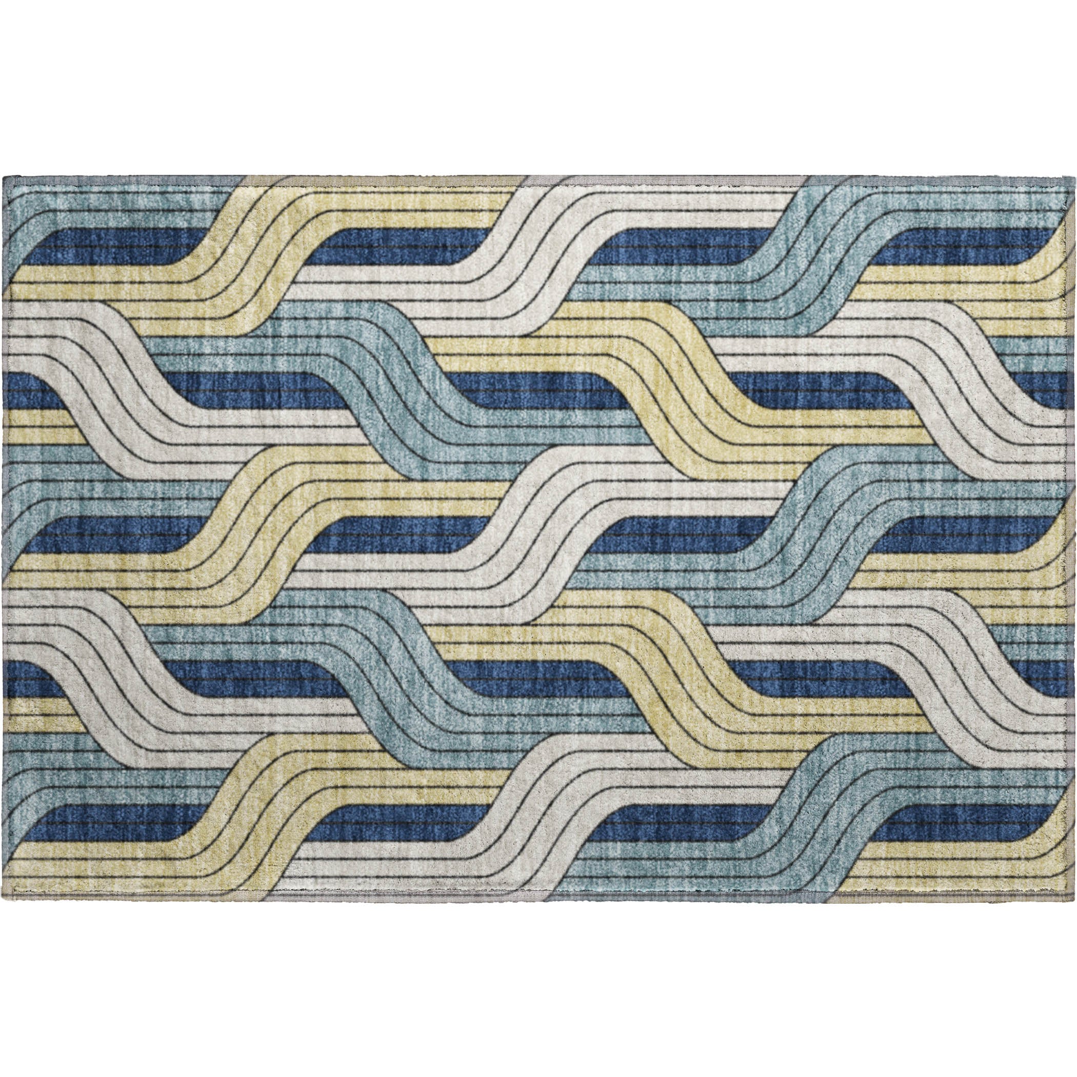 Mdina Machine Washable Transitional Teal Rug 1'8" x 2'6" #shape_Rectangle