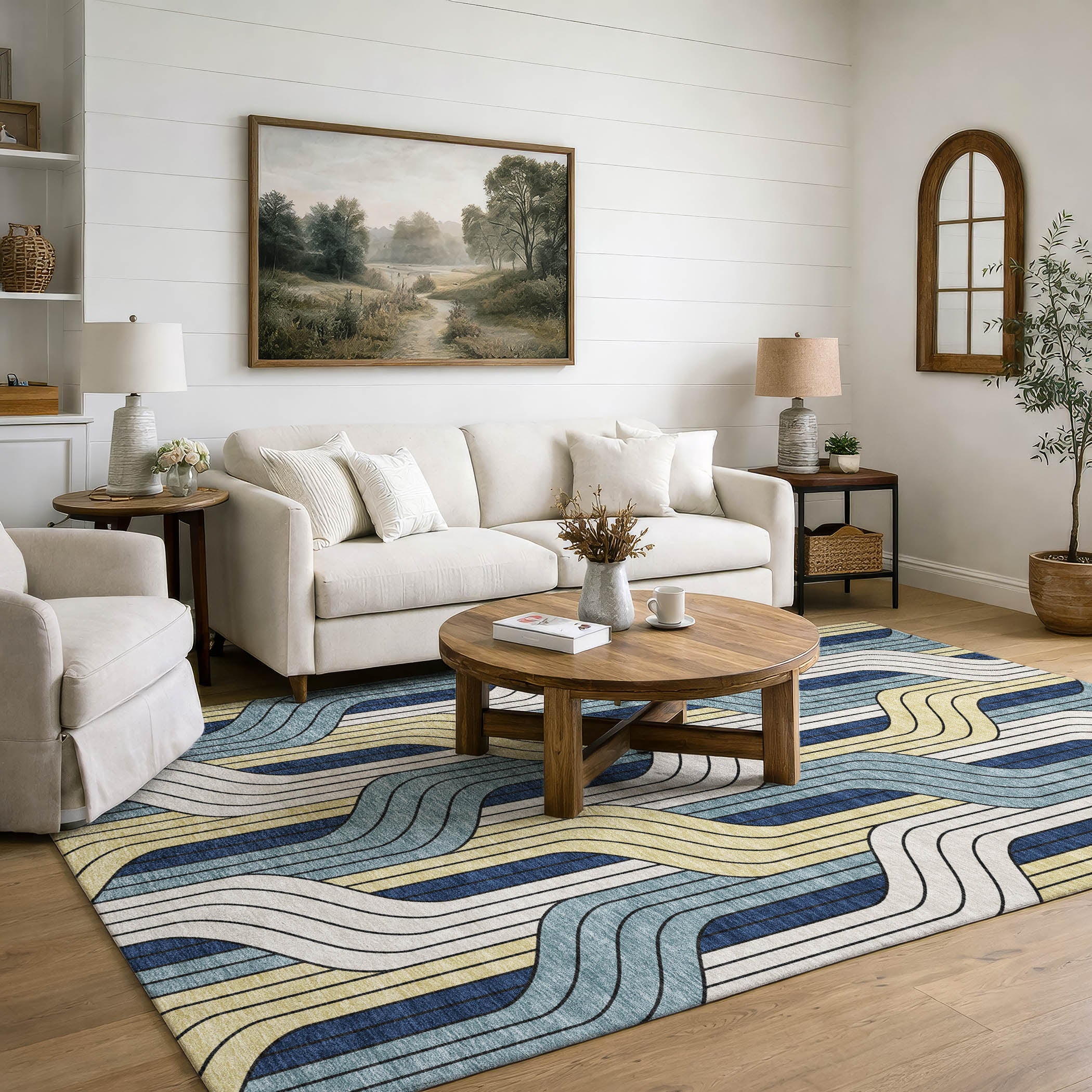 Mdina Machine Washable Transitional Teal Rug 3' x 5' #shape_Rectangle