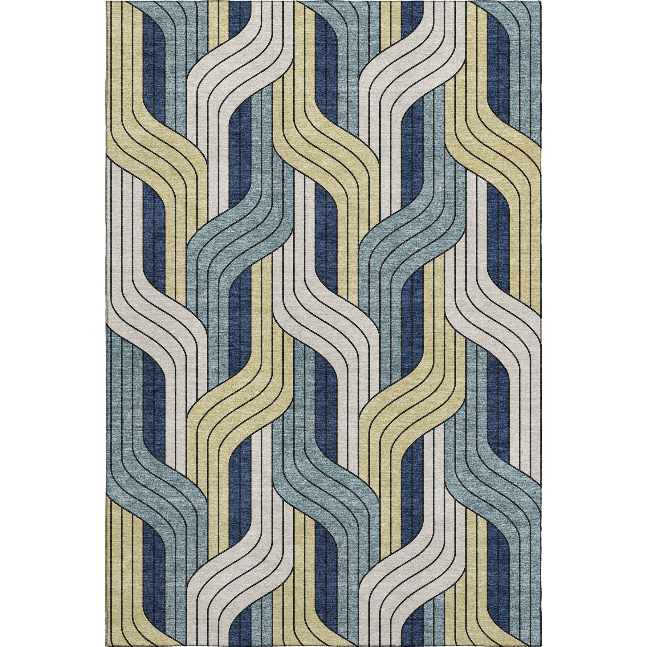 Mdina Machine Washable Transitional Teal Rug 3' x 5' #shape_Rectangle