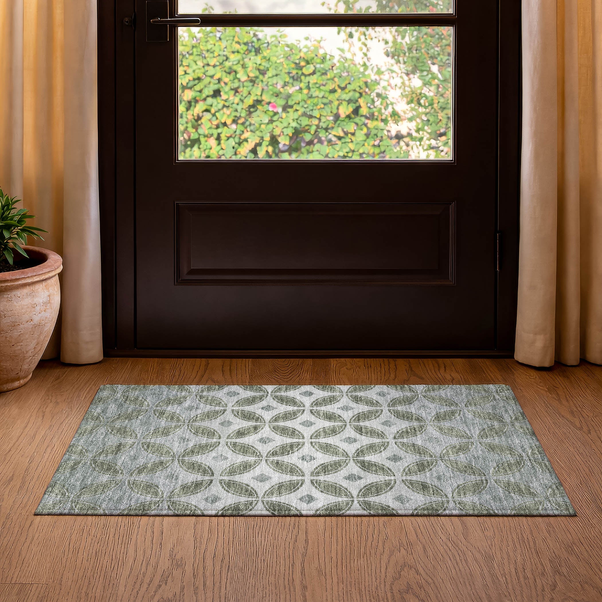 Chiang Mai Machine Washable Transitional Basil Green Rug 1'8" x 2'6" #shape_Rectangle