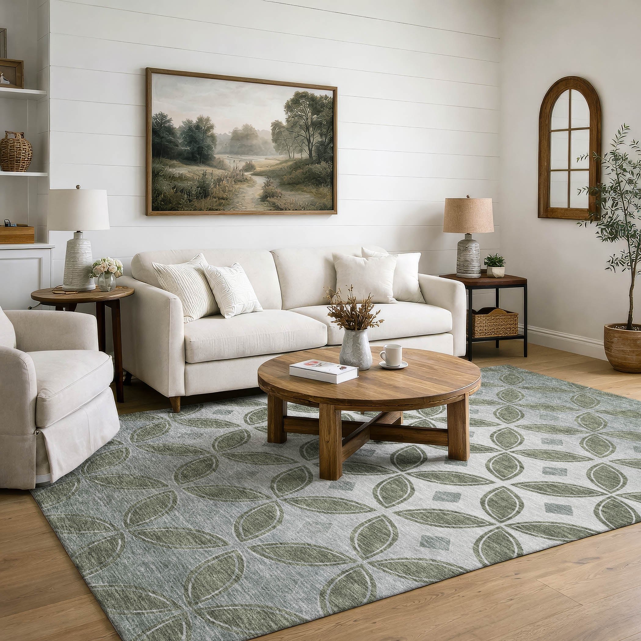 Chiang Mai Machine Washable Transitional Basil Green Rug 3' x 5' #shape_Rectangle