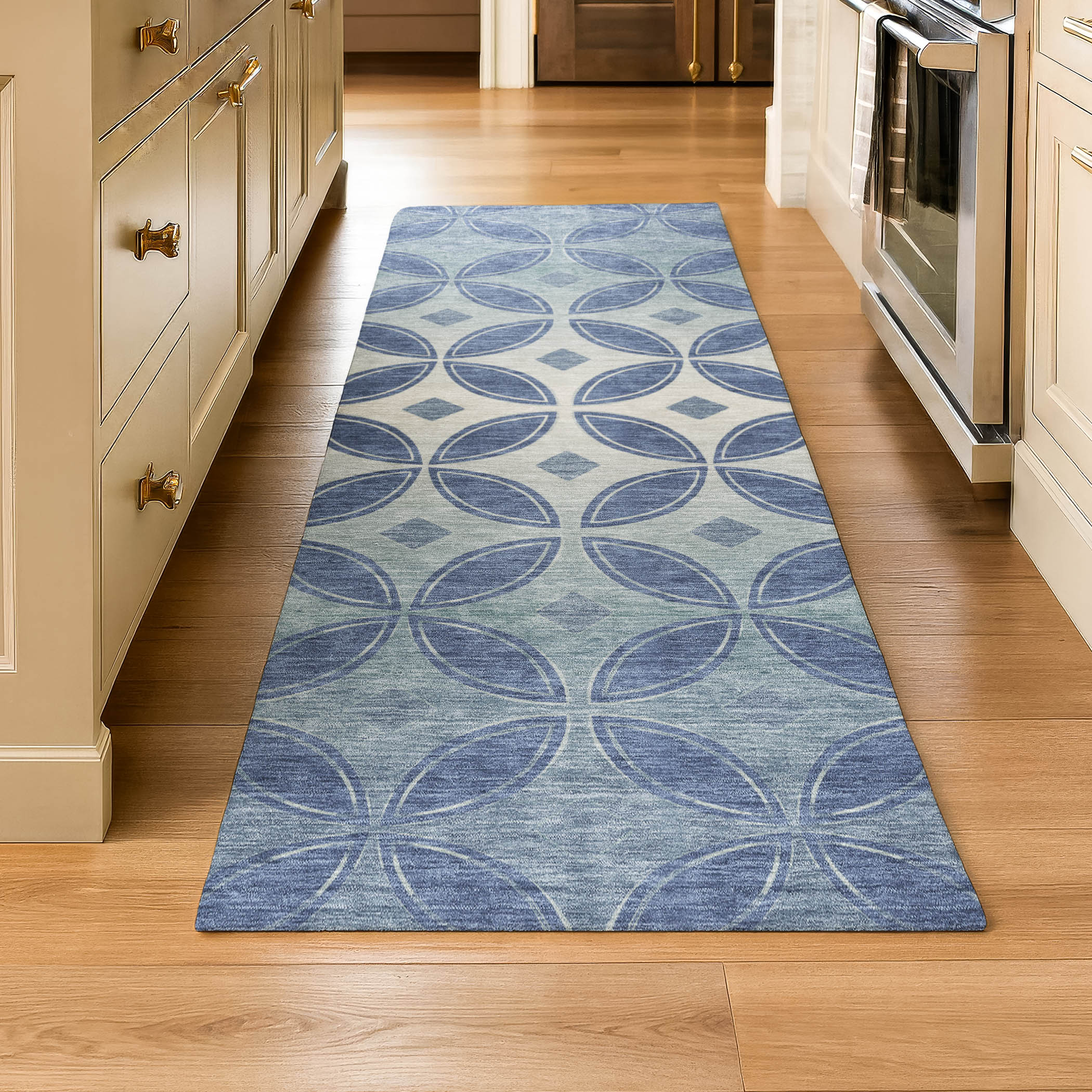 Chiang Mai Machine Washable Transitional Teal Rug 2'3" x 7'6" #shape_Runner