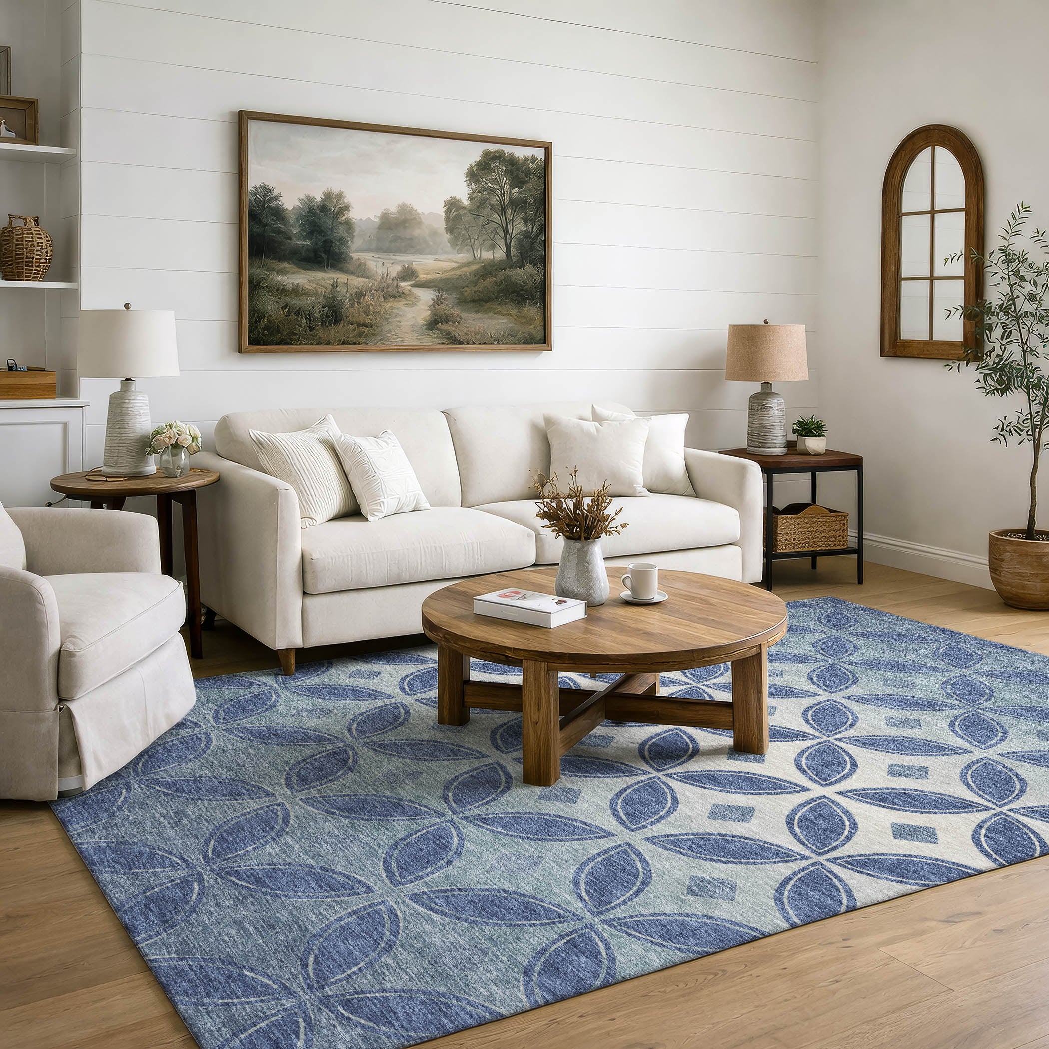 Chiang Mai Machine Washable Transitional Teal Rug 3' x 5' #shape_Rectangle