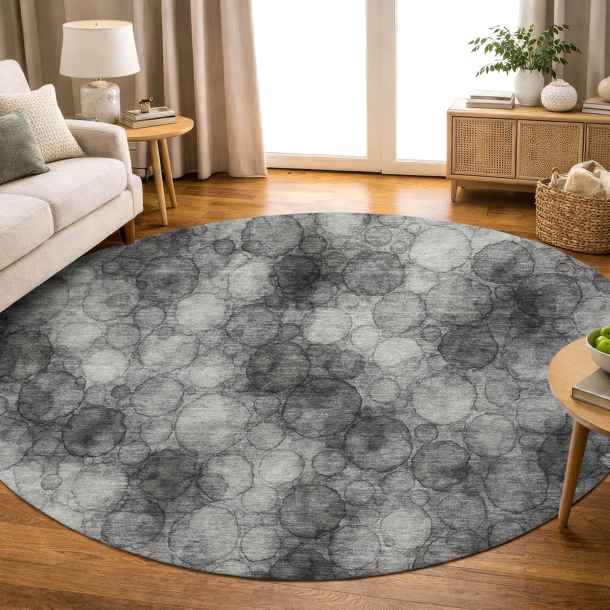 Tallinn Machine Washable Transitional Ivory Rug 8' x 8' #shape_Round