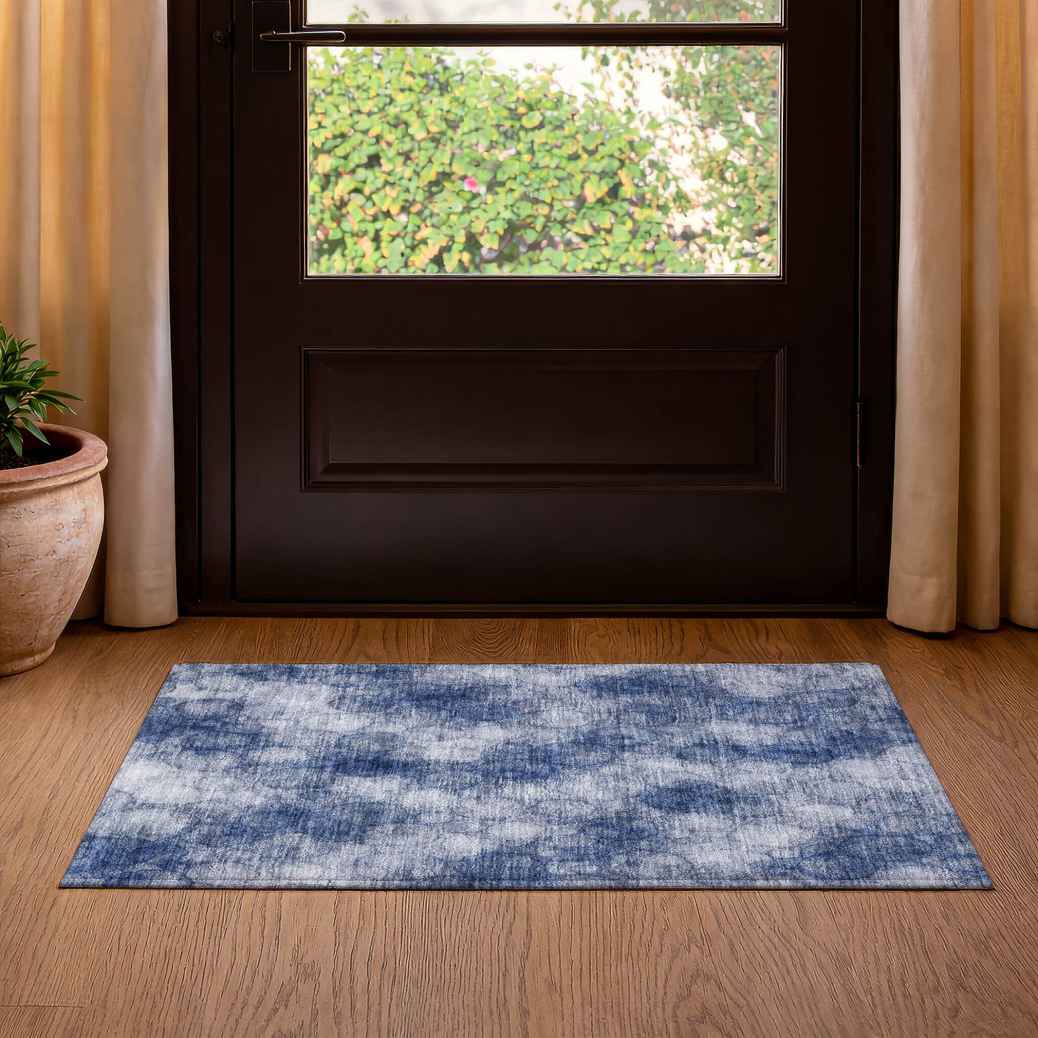 Tallinn Machine Washable Transitional Navy Blue Rug 1'8" x 2'6" #shape_Rectangle