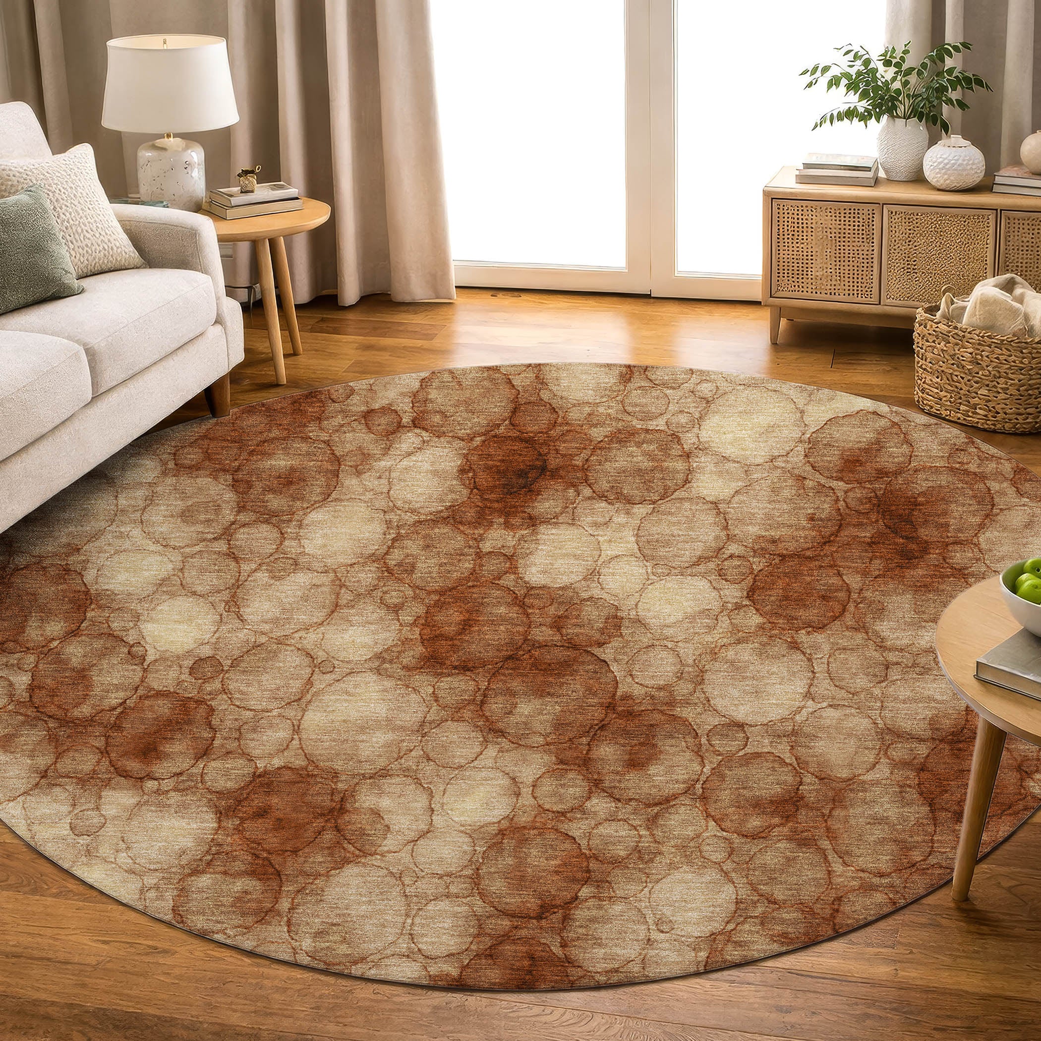 Tallinn Machine Washable Transitional Paprika Orange Rug 8' x 8' #shape_Round
