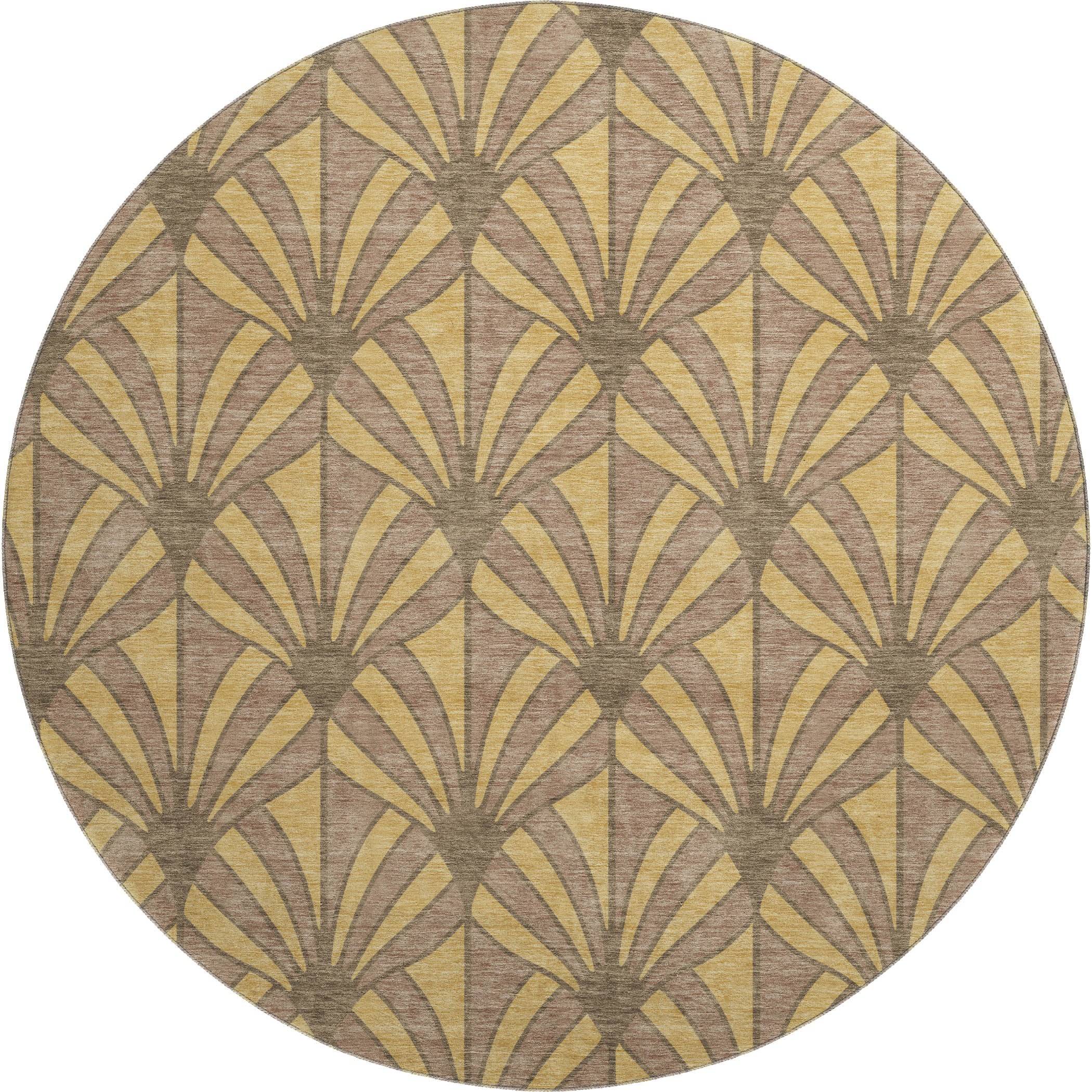 Zanzibar Machine Washable Transitional Gold Rug 8' x 8' #shape_Round