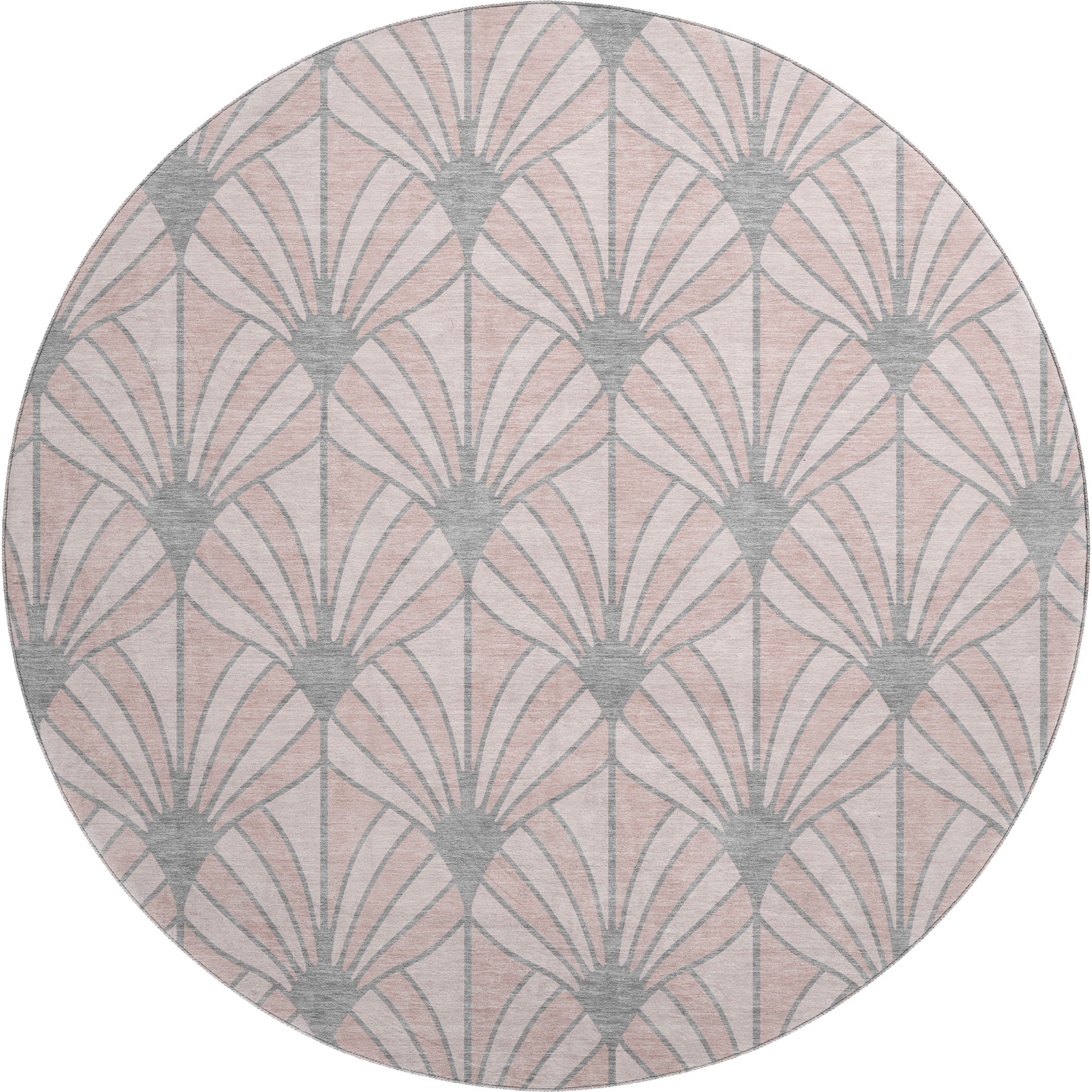 Zanzibar Machine Washable Transitional Pink Rug 8' x 8' #shape_Round