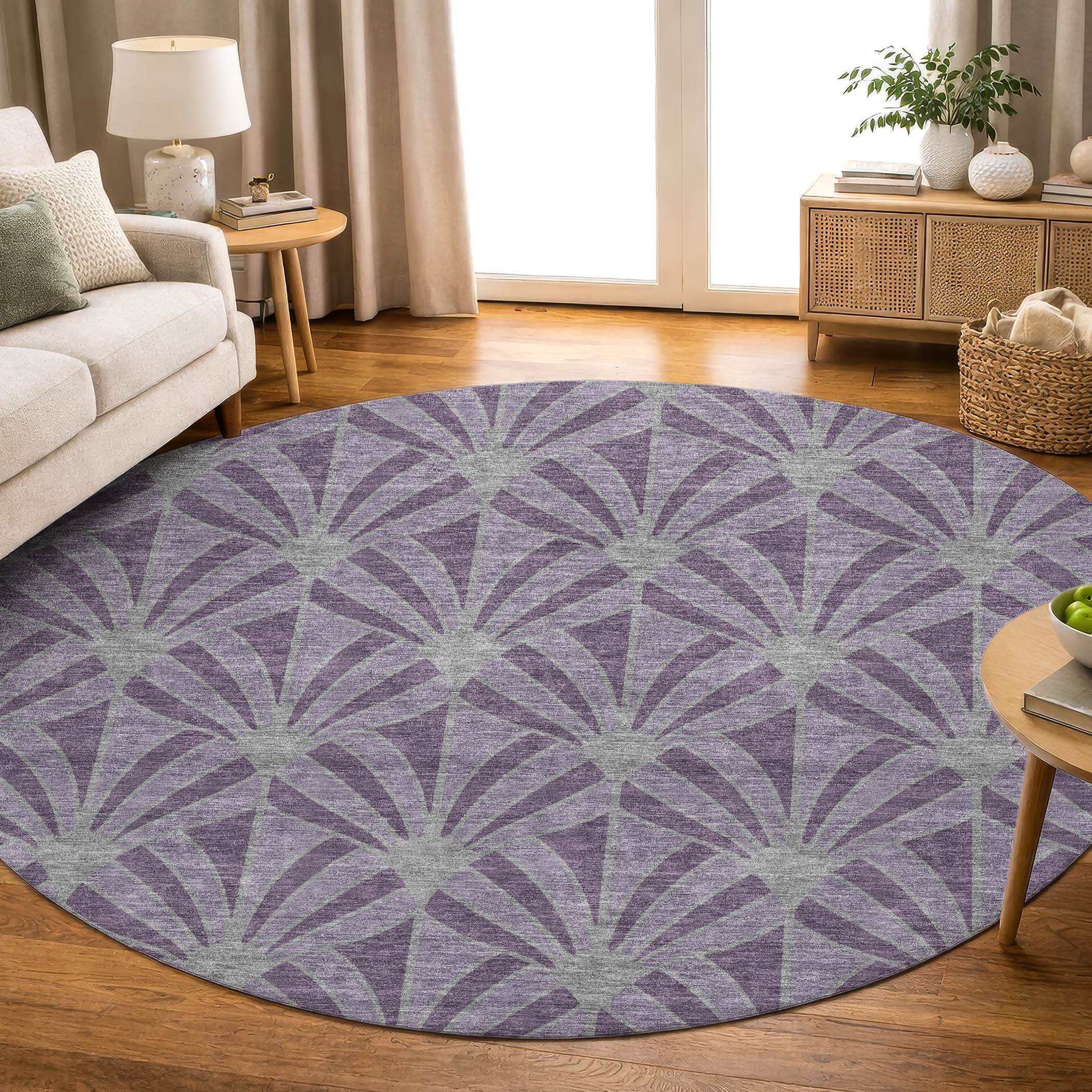 Zanzibar Machine Washable Transitional Purple Rug 8' x 8' #shape_Round