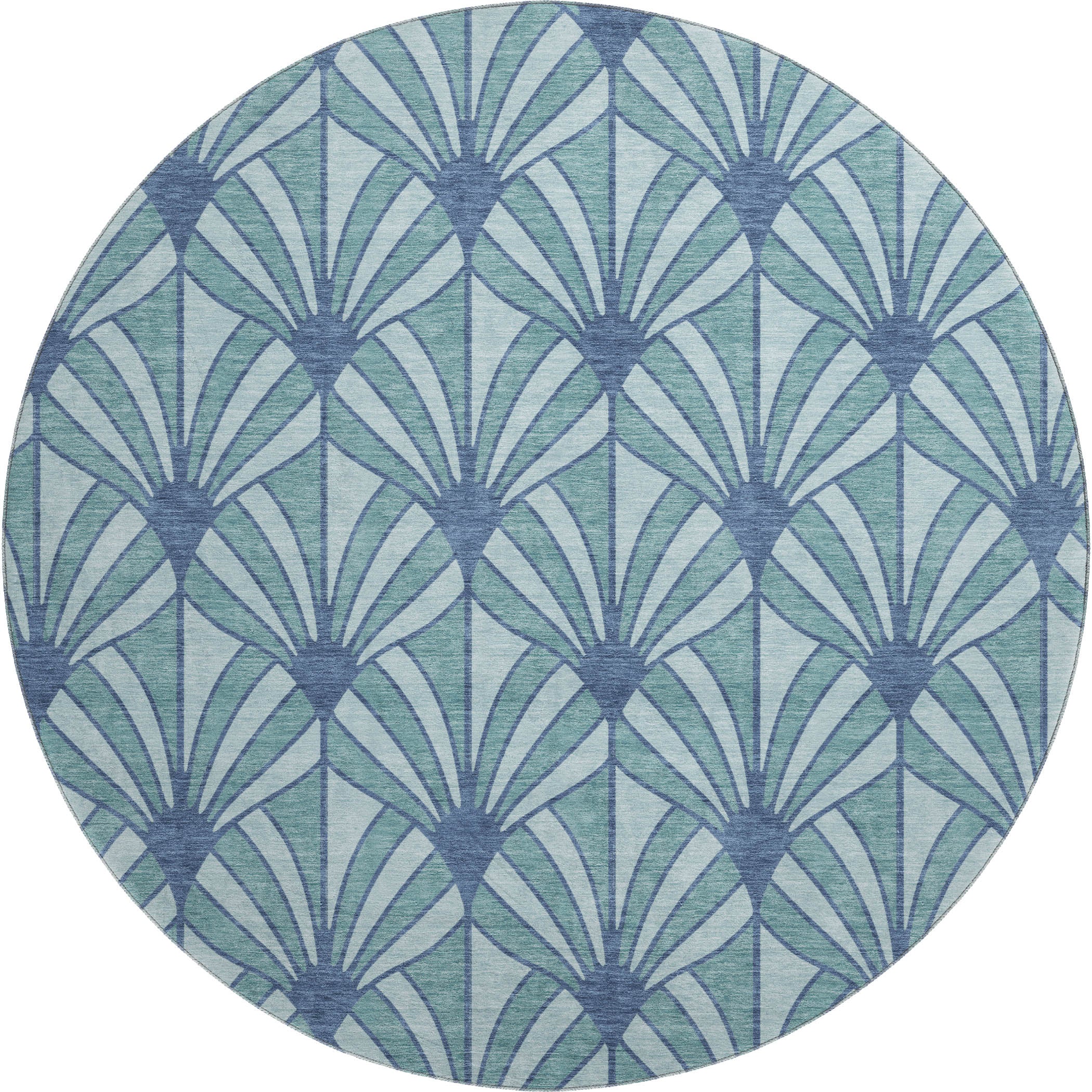 Zanzibar Machine Washable Transitional Teal Rug 8' x 8' #shape_Round