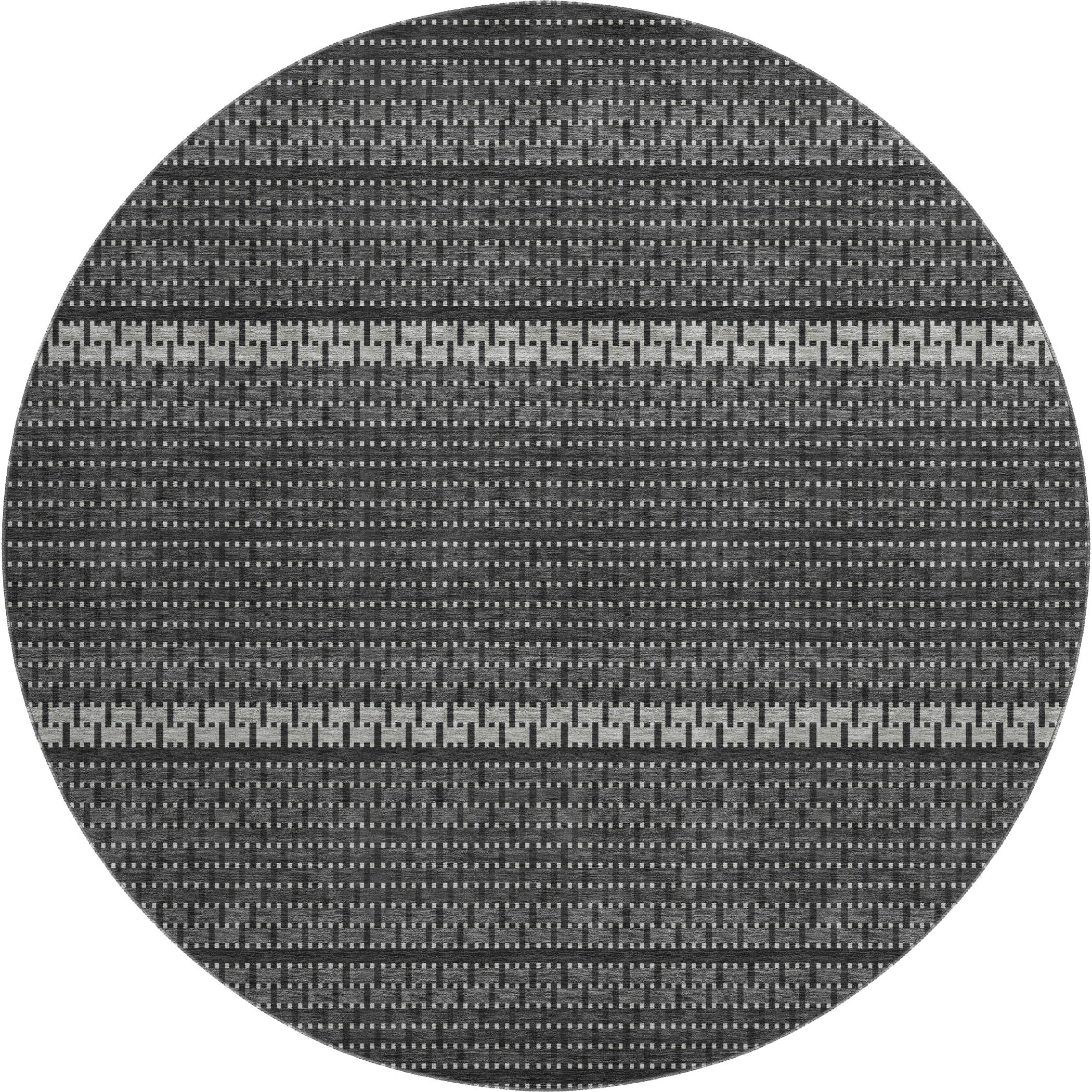 Seoul Machine Washable Transitional Black Rug 8' x 8' #shape_Round
