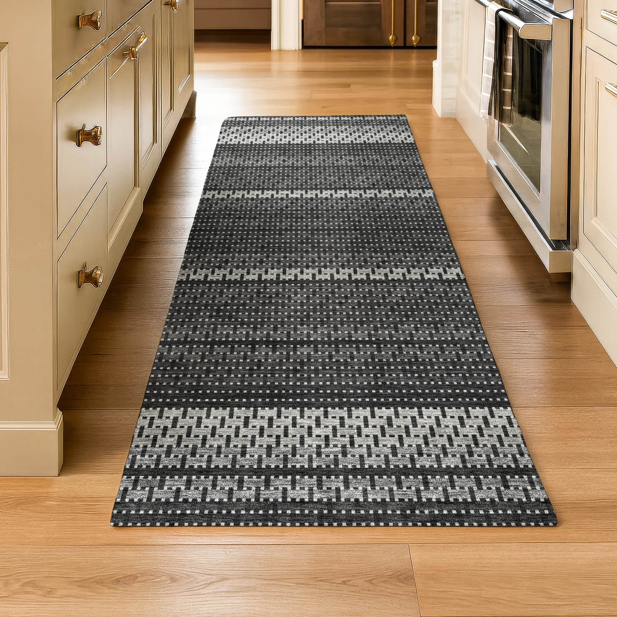 Seoul Machine Washable Transitional Black Rug 2'3" x 7'6" #shape_Runner
