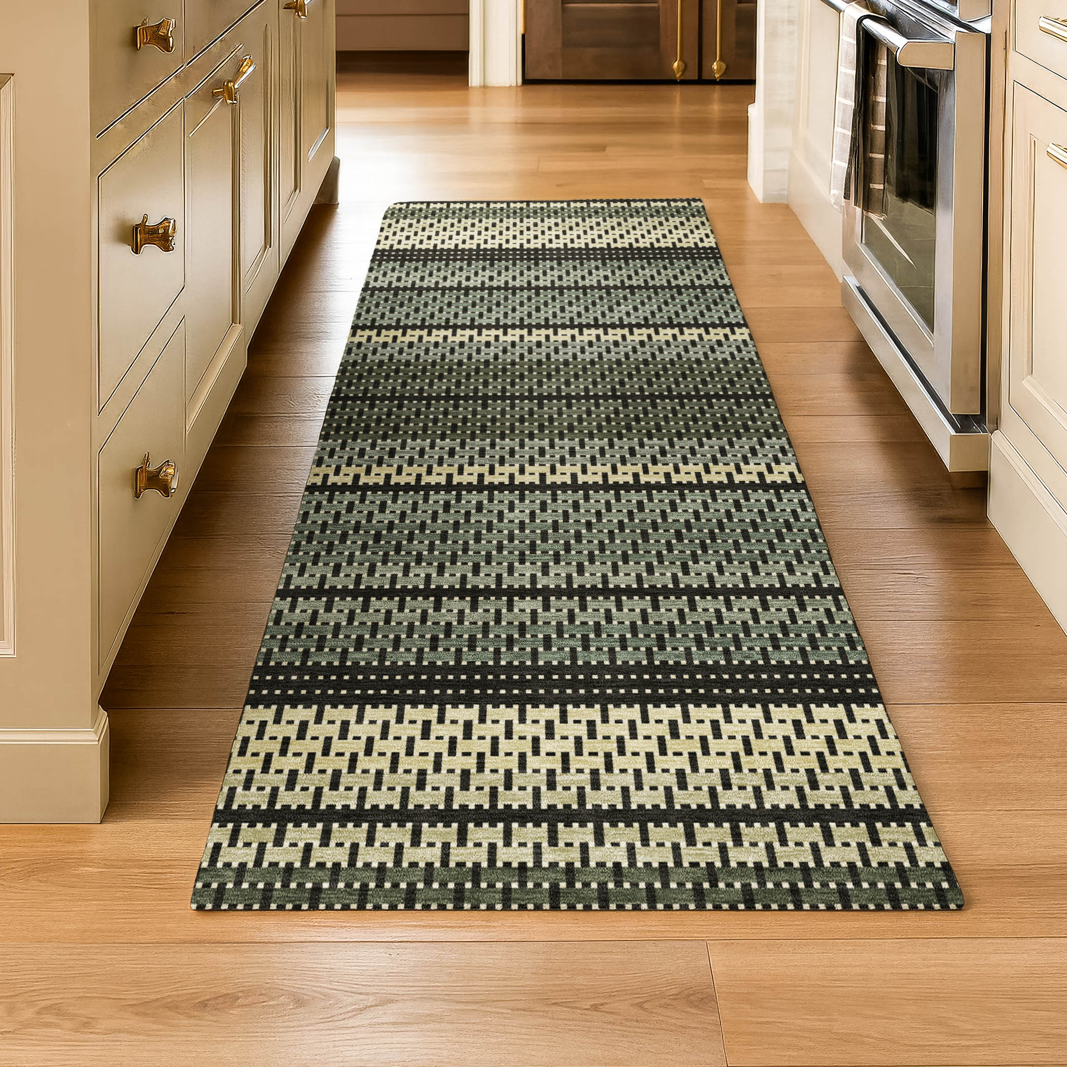 Seoul Machine Washable Transitional Cactus Green Rug 2'3" x 7'6" #shape_Runner
