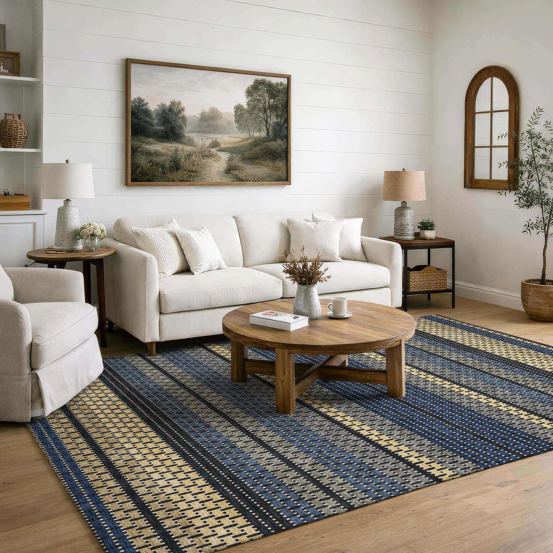 Seoul Machine Washable Transitional Navy Blue Rug 3' x 5' #shape_Rectangle