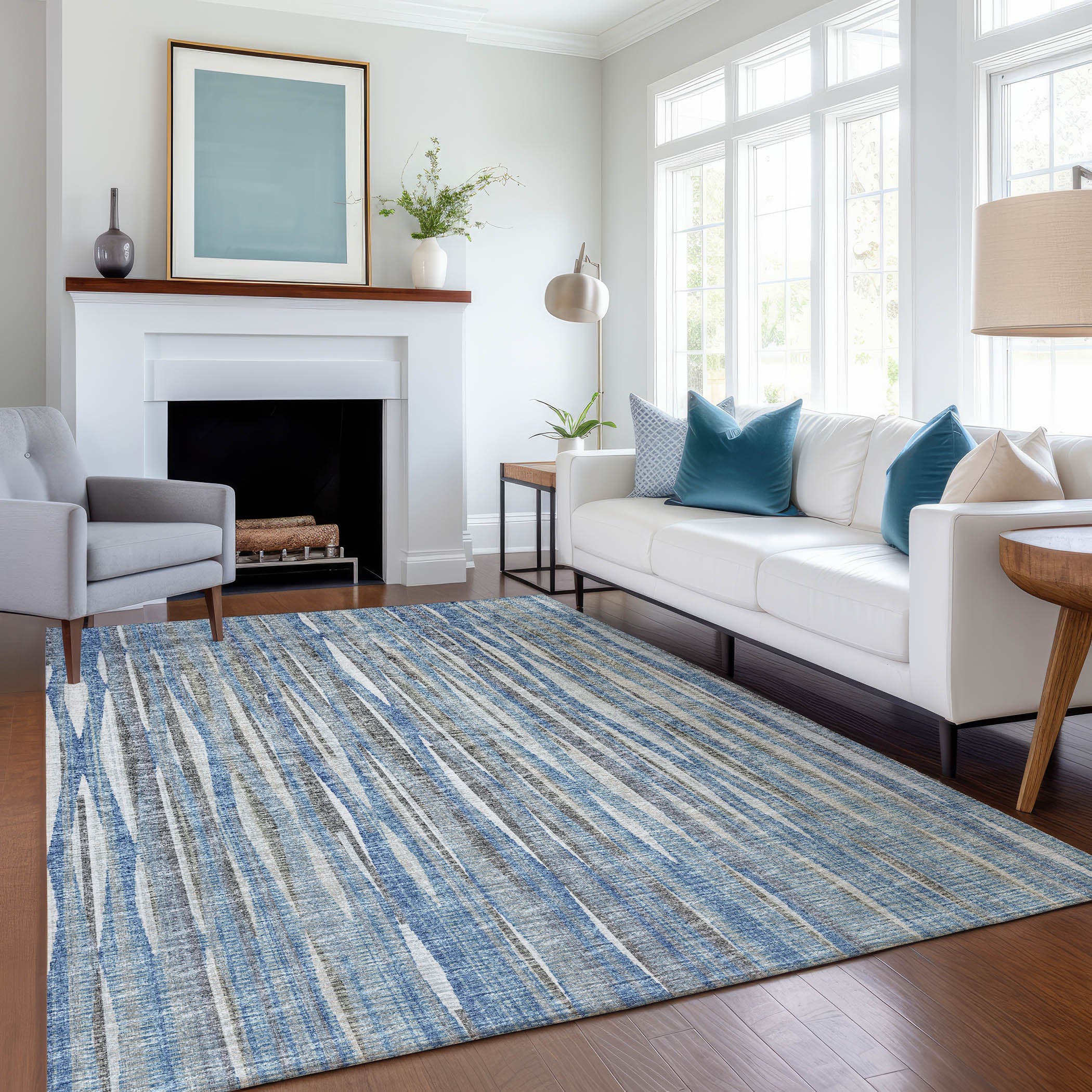 Montevideo Machine Washable Transitional Blue Rug 2'6" x 3'10" #shape_Rectangle