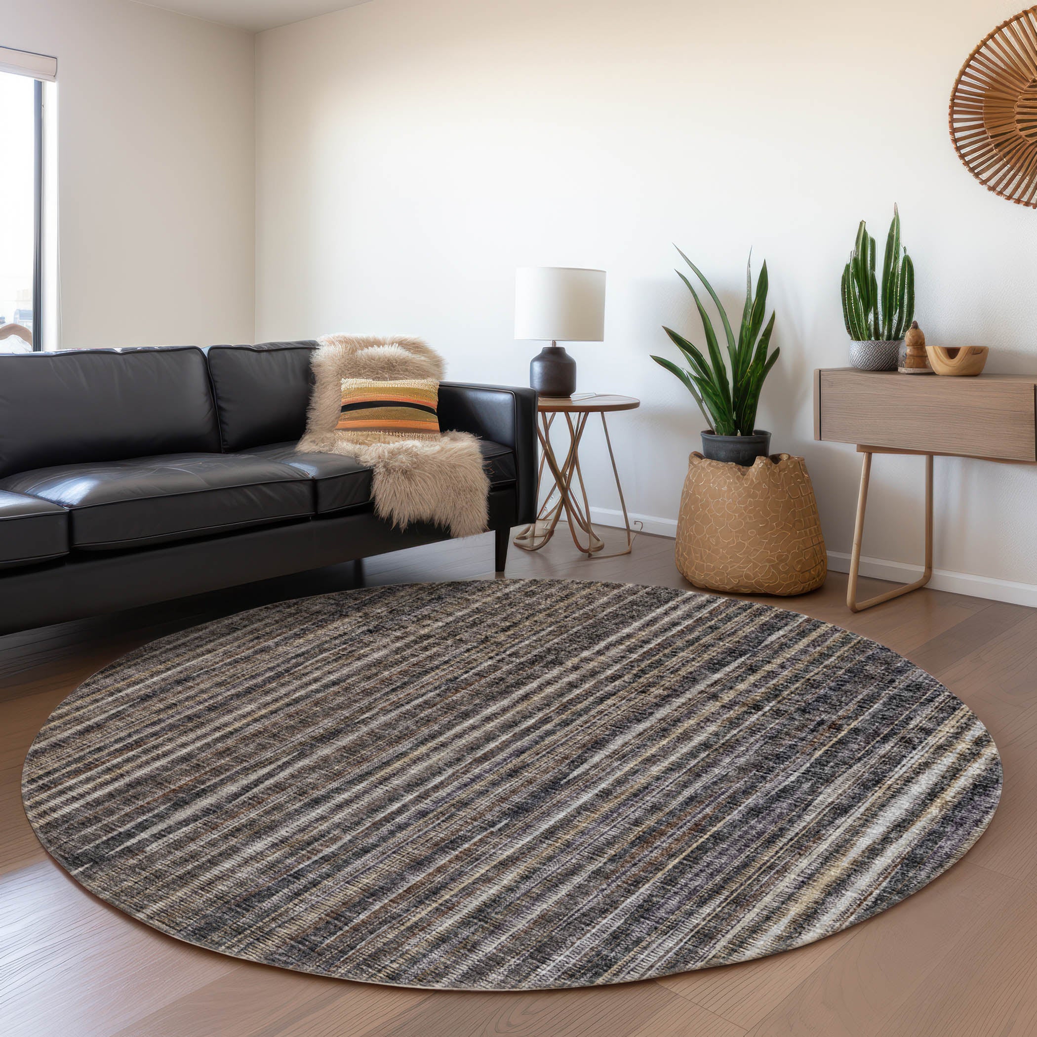 Montevideo Machine Washable Transitional Brown Chocolate Rug 8' x 8' #shape_Round