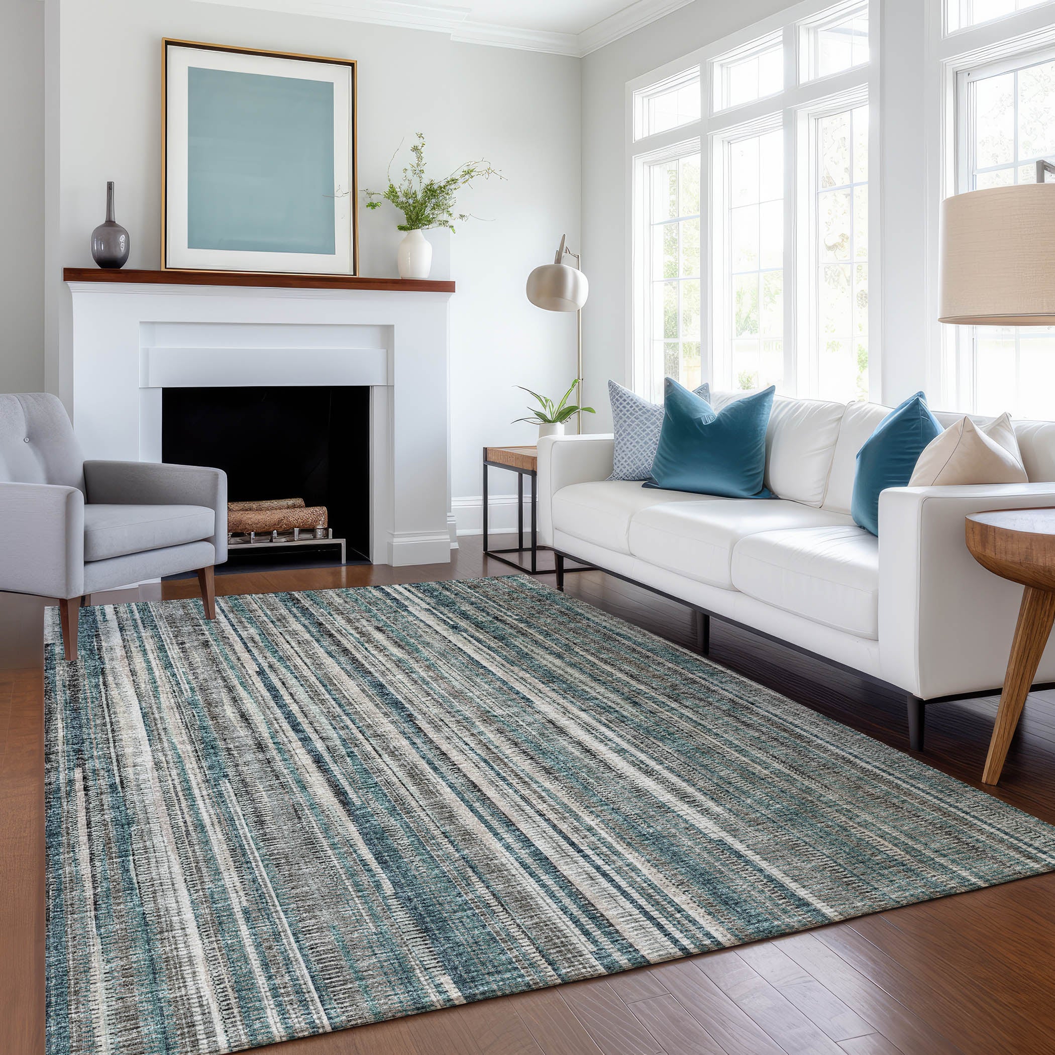 Montevideo Machine Washable Transitional Peacock Teal Rug 2'6" x 3'10" #shape_Rectangle