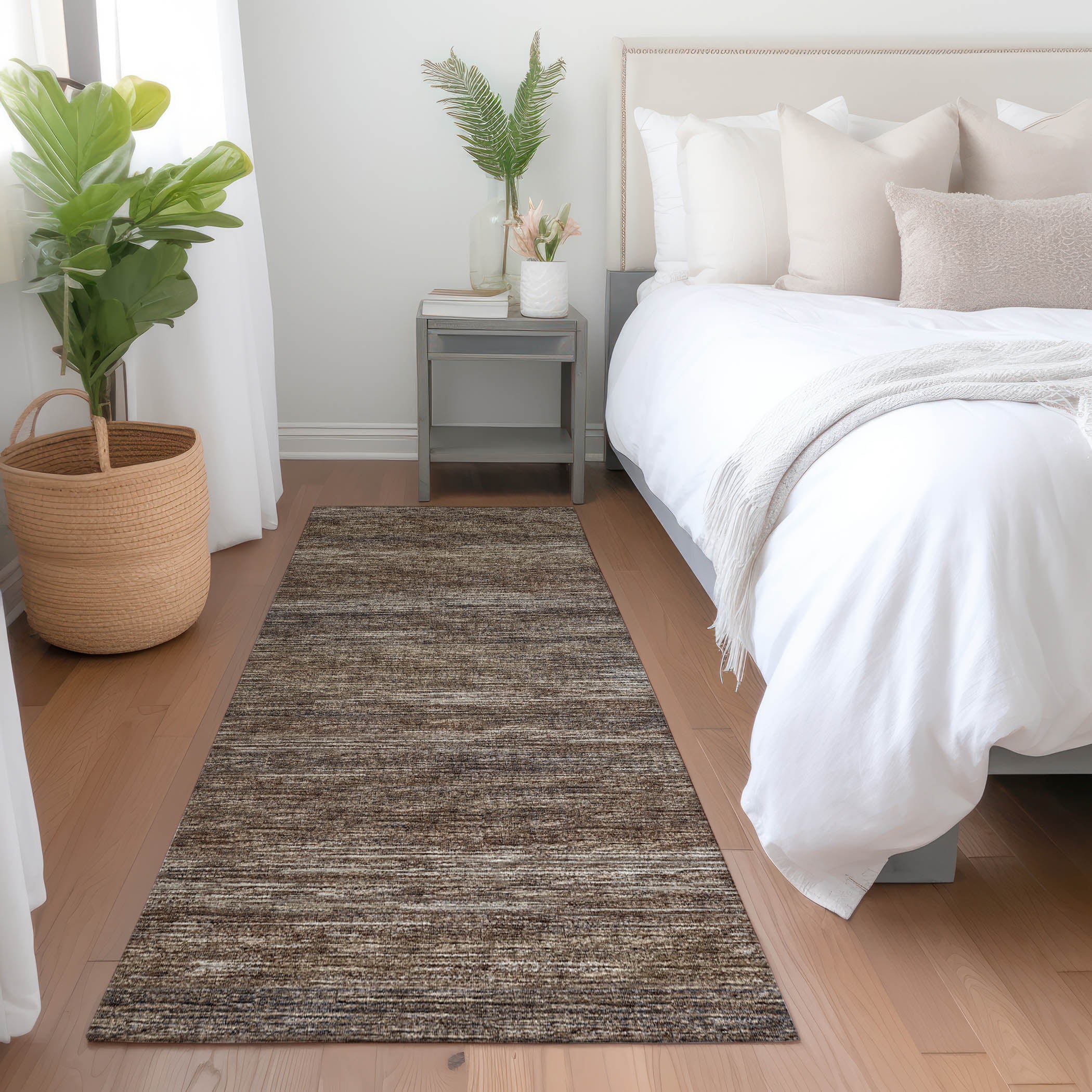 Porto Machine Washable Transitional Brown Chocolate Rug 2'3" x 7'6" #shape_Runner