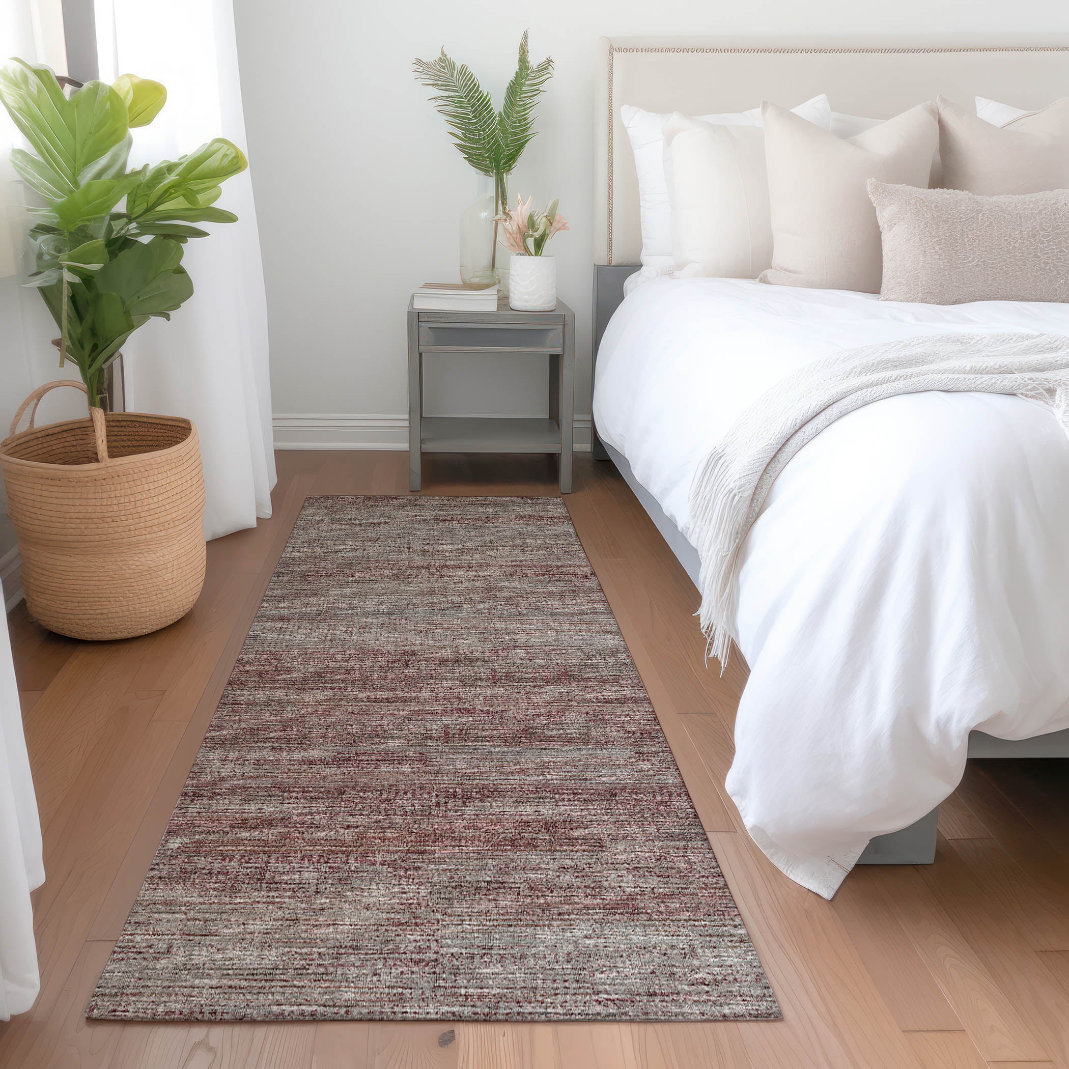 Porto Machine Washable Transitional Burgundy Red Rug 2'3" x 7'6" #shape_Runner