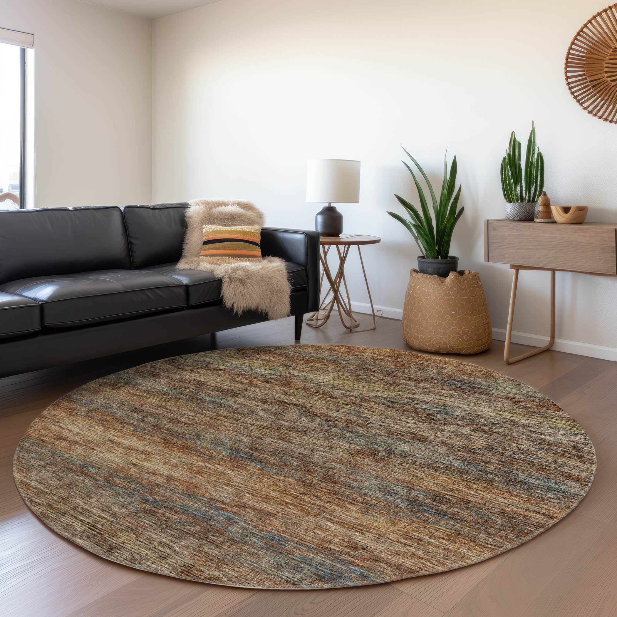 Porto Machine Washable Transitional Canyon Paprika Rug 8' x 8' #shape_Round