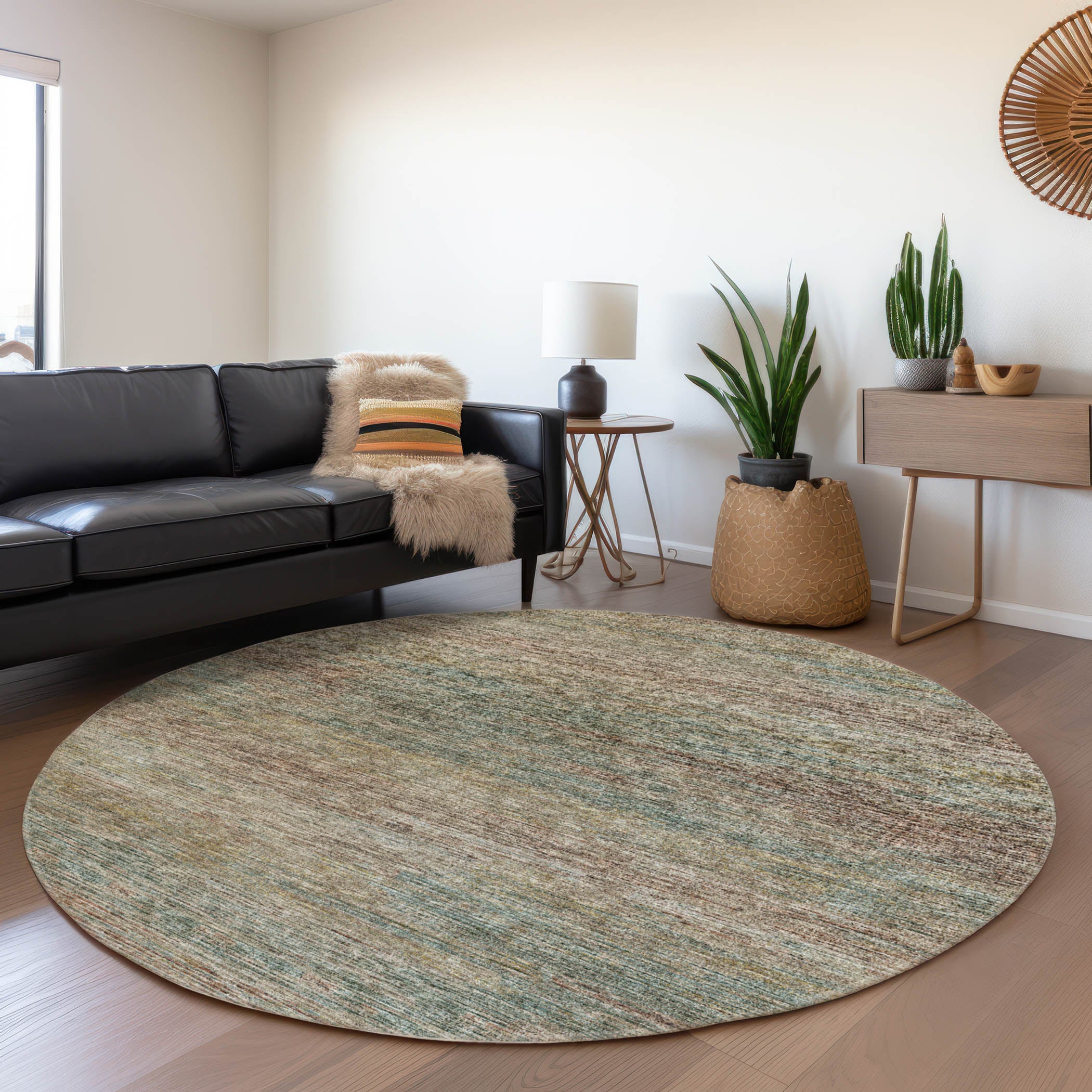 Porto Machine Washable Transitional Multi Mocha Rug 8' x 8' #shape_Round