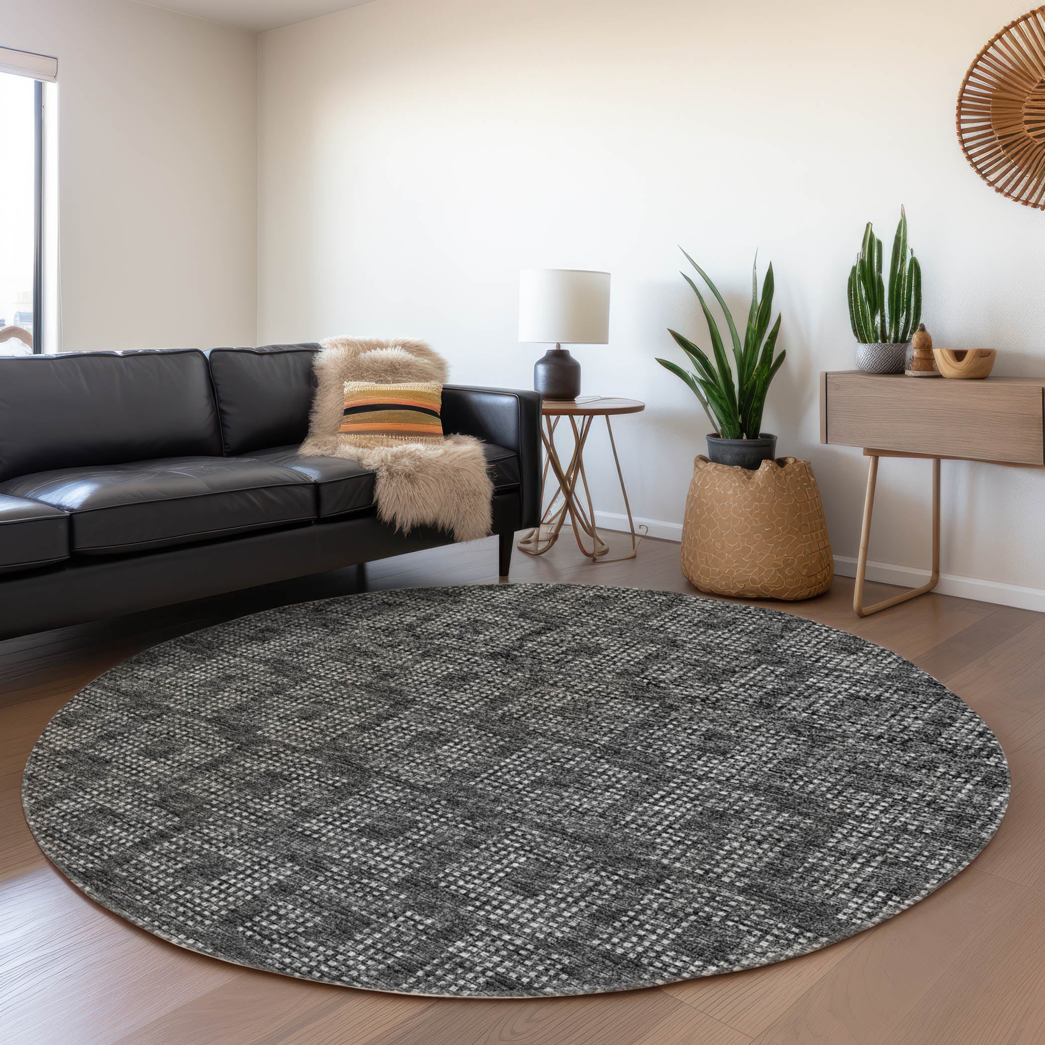 Ghent Machine Washable Transitional Black Rug 8' x 8' #shape_Round
