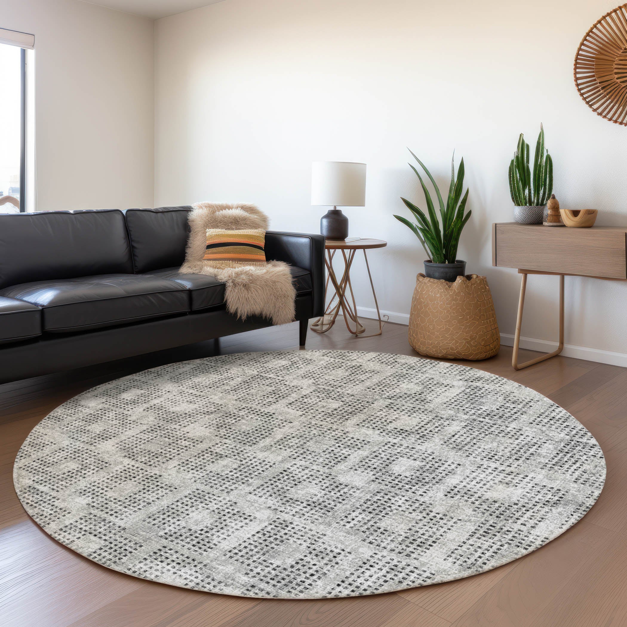 Ghent Machine Washable Transitional Gray Rug 8' x 8' #shape_Round