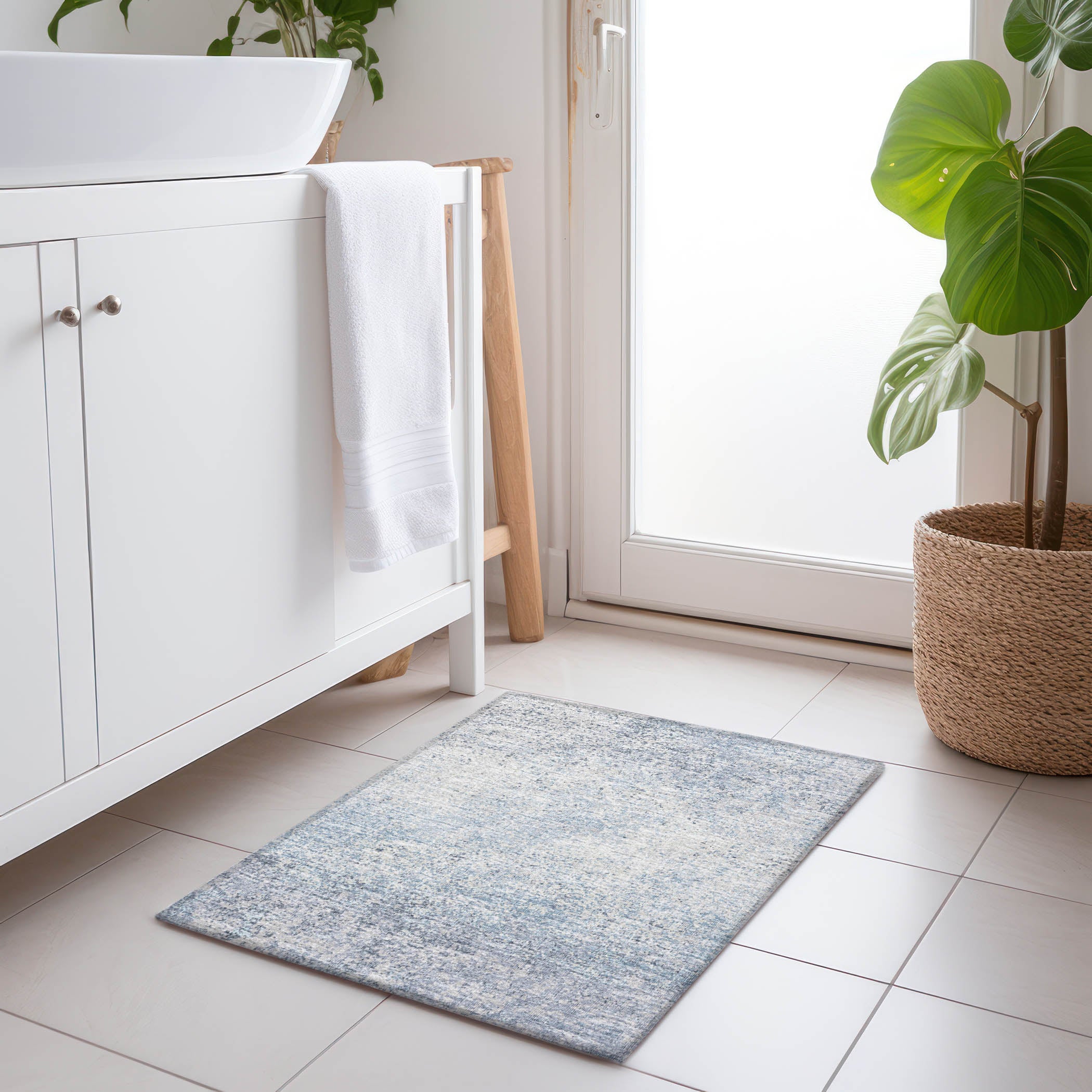 Luang Prabang Machine Washable Transitional Blue Rug 1'8" x 2'6" #shape_Rectangle