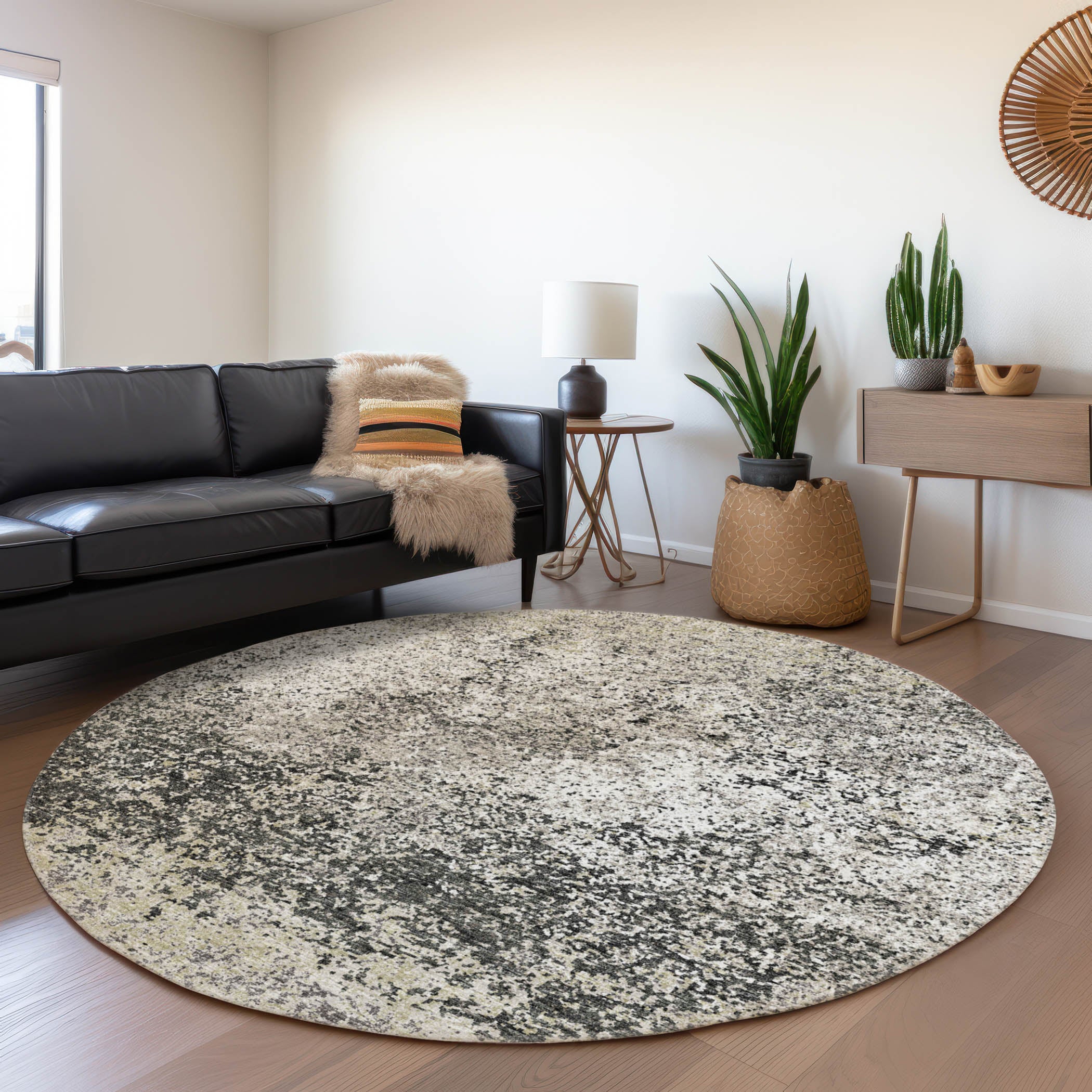 Luang Prabang Machine Washable Transitional Gray Rug 8' x 8' #shape_Round