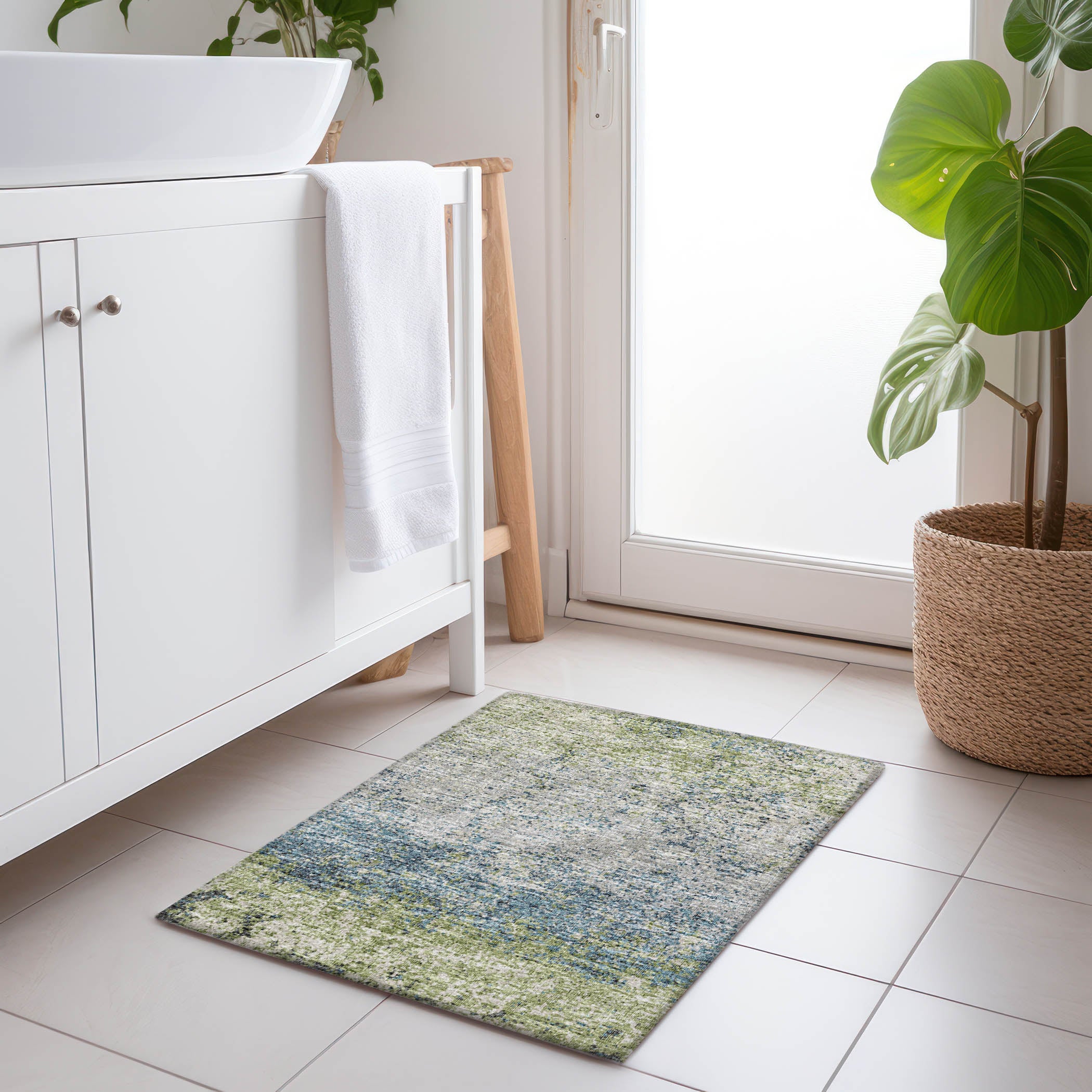 Luang Prabang Machine Washable Transitional Green Rug 1'8" x 2'6" #shape_Rectangle