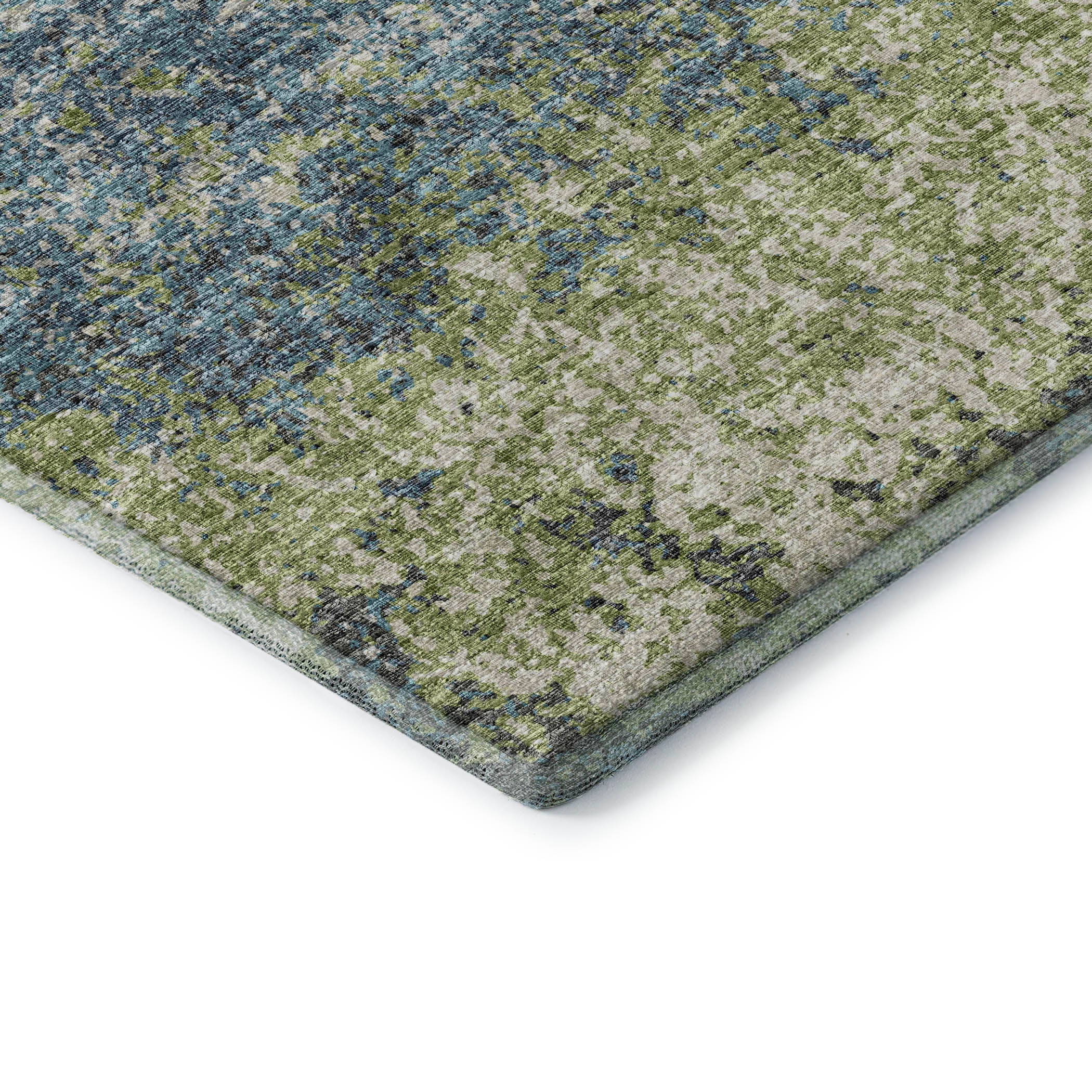 Luang Prabang Machine Washable Transitional Green Rug 1'8" x 2'6" #shape_Rectangle