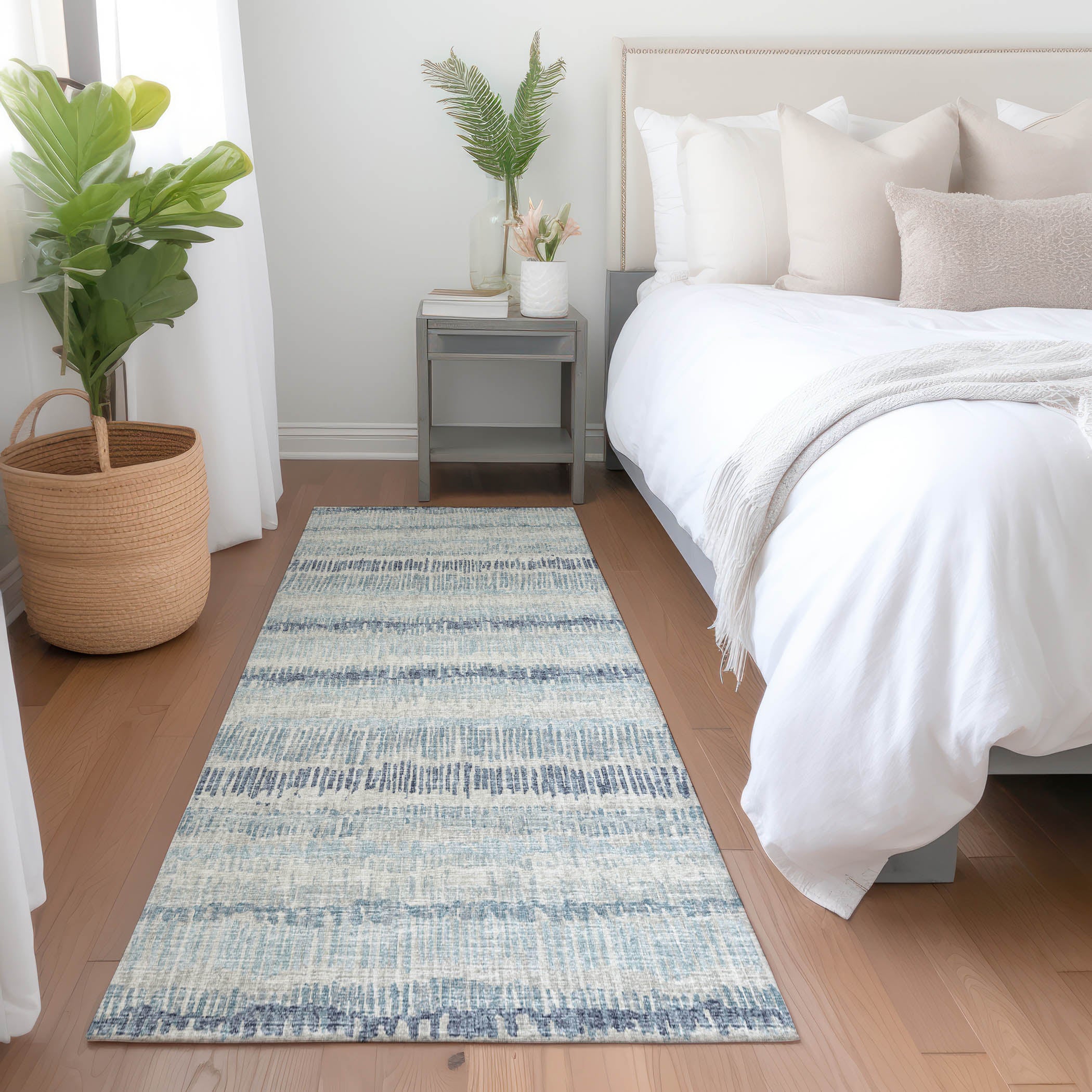Sarajevo Machine Washable Transitional Blue Rug 2'3" x 7'6" #shape_Runner